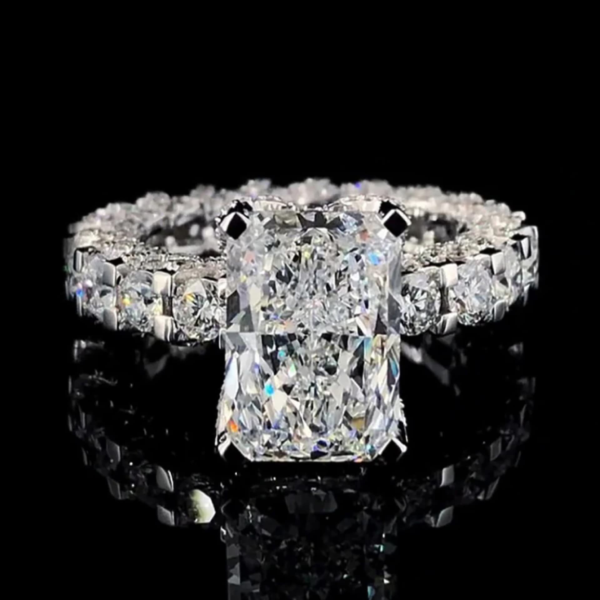 6.20 cts Radiant Cut Lab Grown Diamond 14k White Gold Ring Size 52