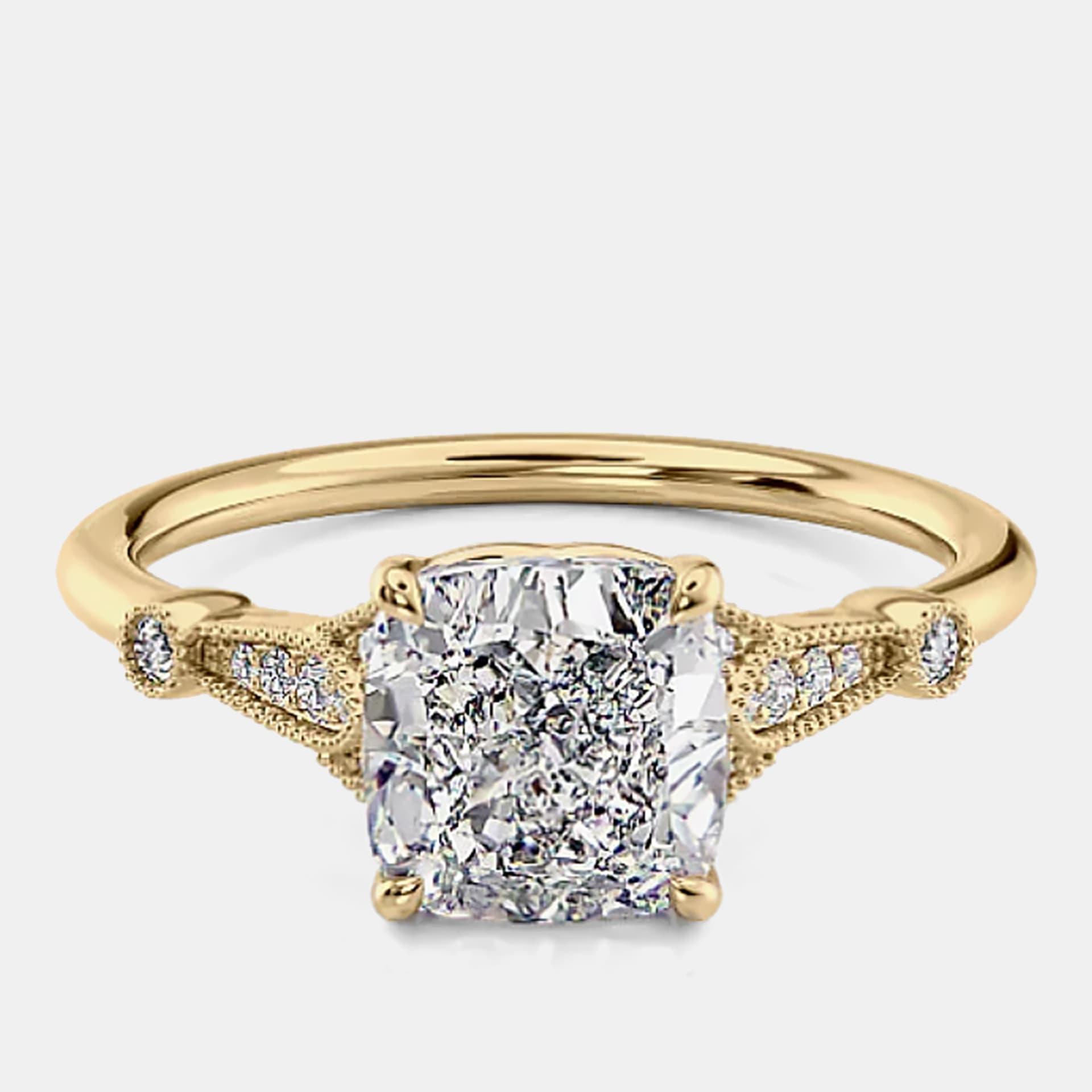 1.70 cts Cushion Lab Grown Diamond 14k Yellow Gold Wedding Ring Size 52