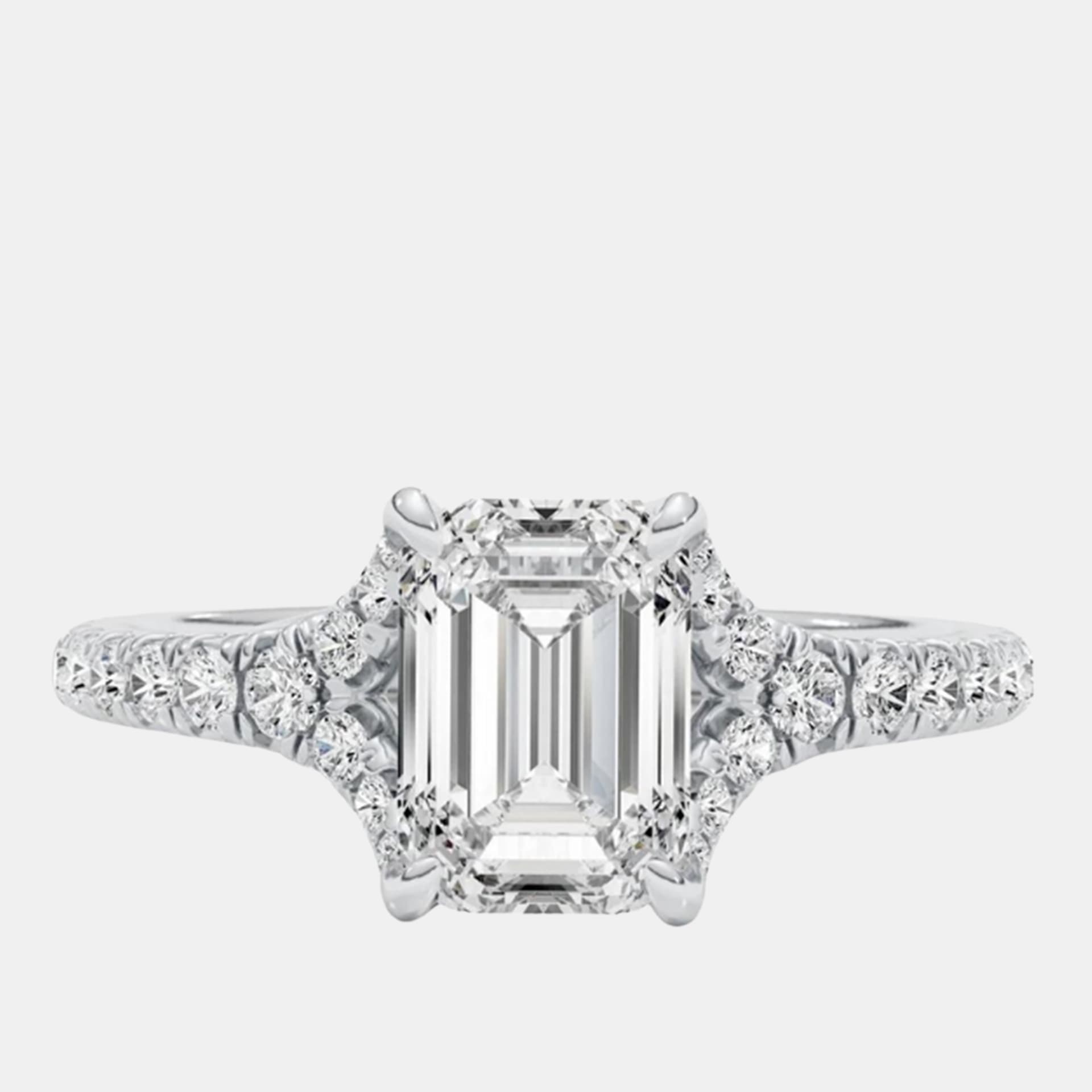 2.4 cts Lab Grown Emerald Diamond 14k White Gold Engagement Ring Size 52