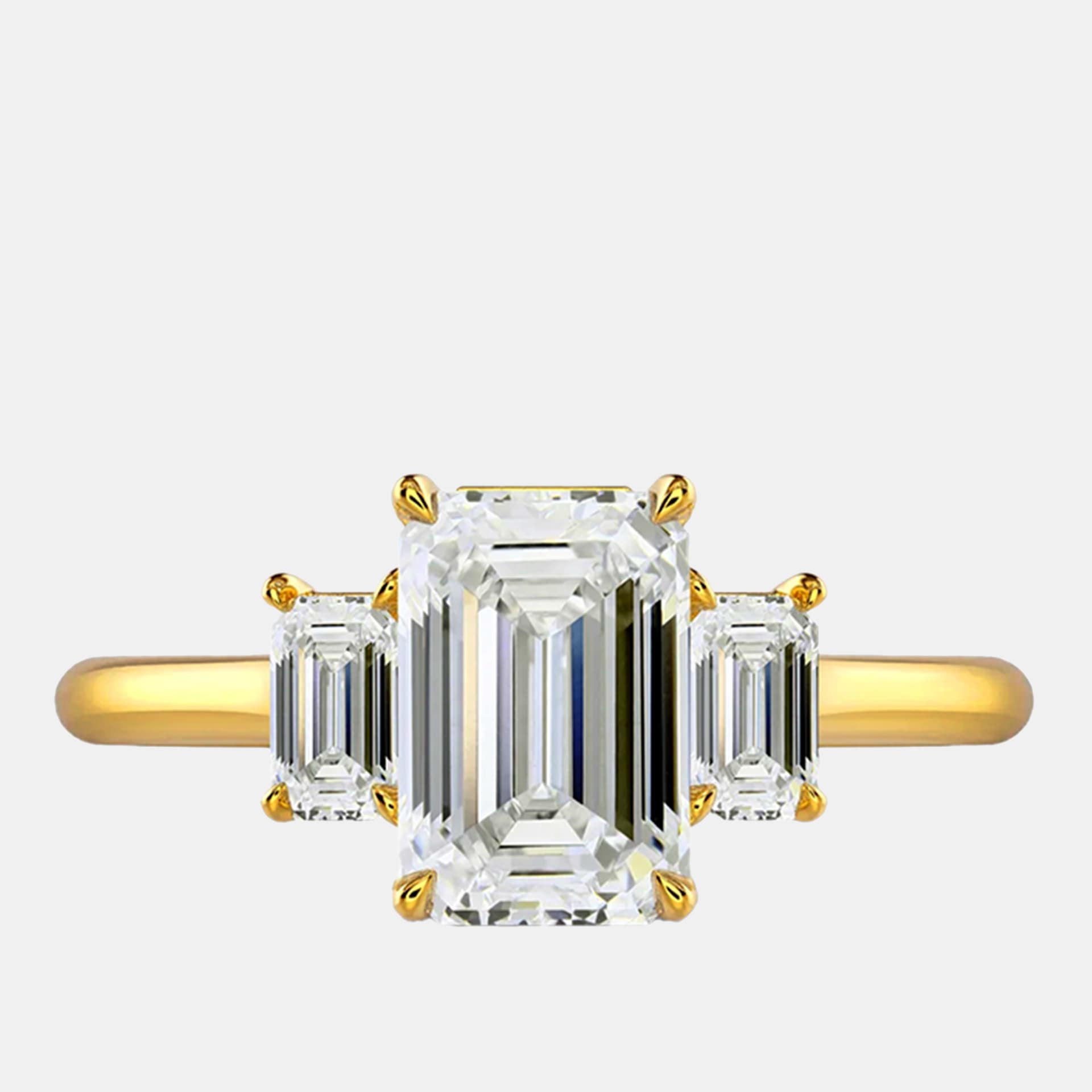 4 cts Lab Grown Emerald Diamond 14k Yellow Gold Ring Size 7