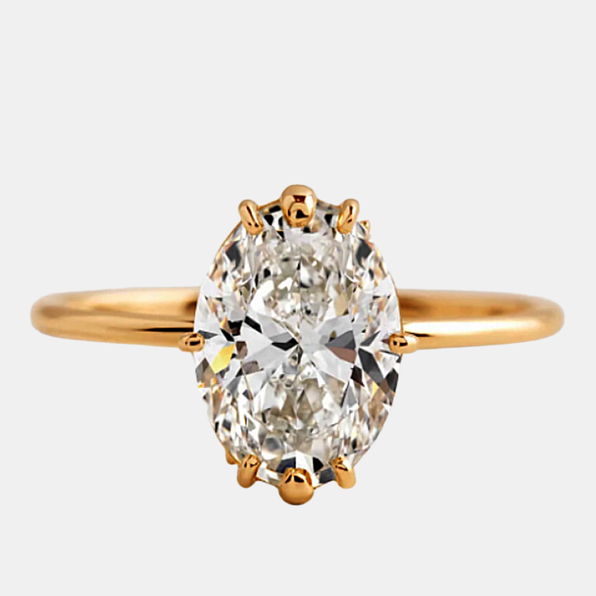 2.2 cts Oval Lab Grown Diamond 14k Yellow Gold Wedding Ring Size 52
