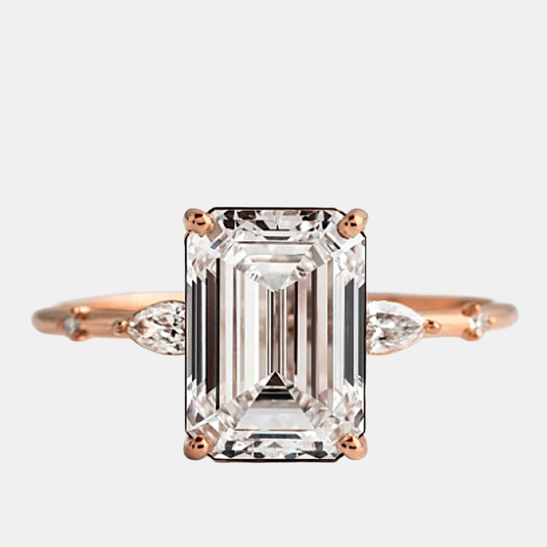 2.7 cts Lab Grown Emerald Diamond 14k Rose Gold Ring Size 6