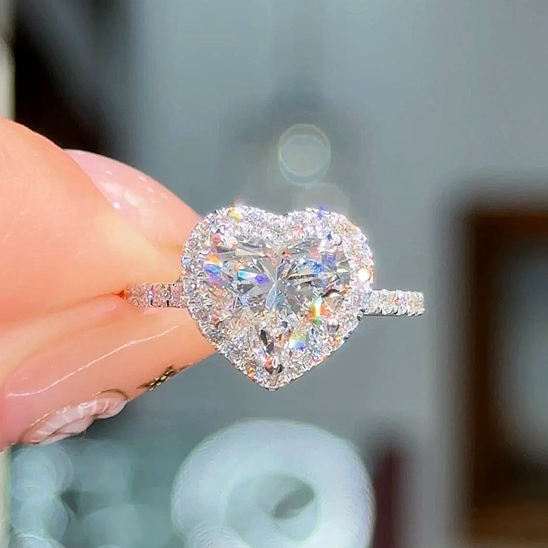 2.8 cts Heart Lab Grown Diamond 14k White Gold Ring Size 7
