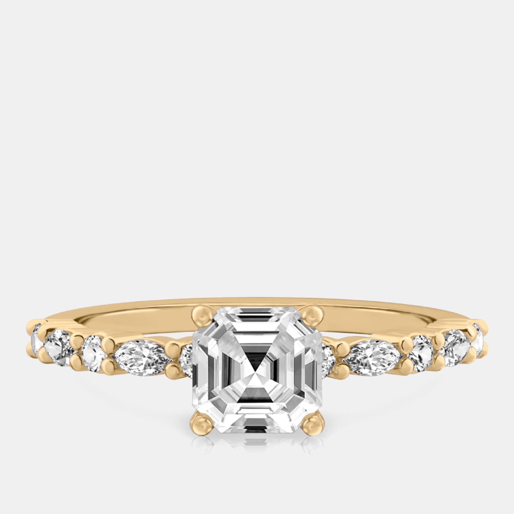 1.4 cts Asscher Lab Grown Diamond 14k Yellow Gold Wedding Ring Size 52