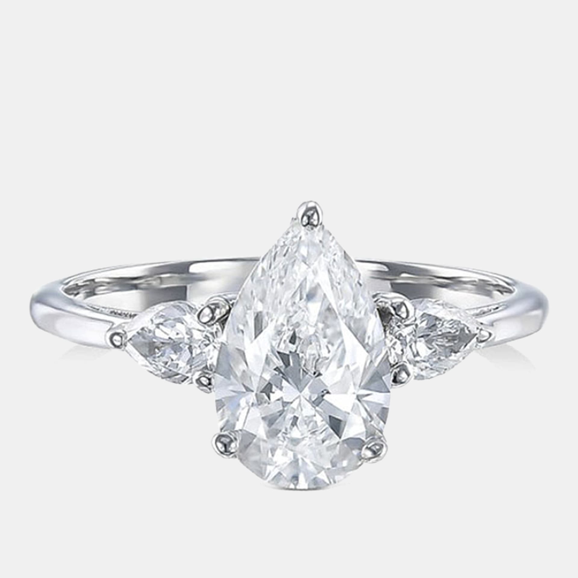 1.8 cts Pear Cut Lab Grown Diamond 14k White Gold Ring Size 8