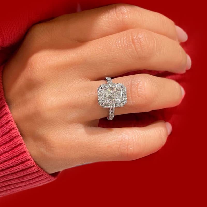 2.5 cts Radiant Lab Grown Diamond 14k White Gold Engagement Ring Size 52