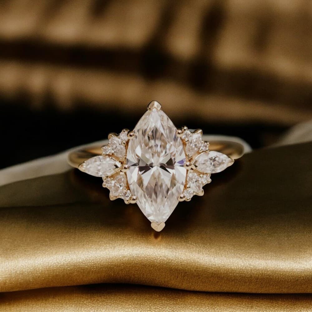 1.50 cts Marquise Cut Lab Grown Diamond 18k Yellow Gold Ring Size 52