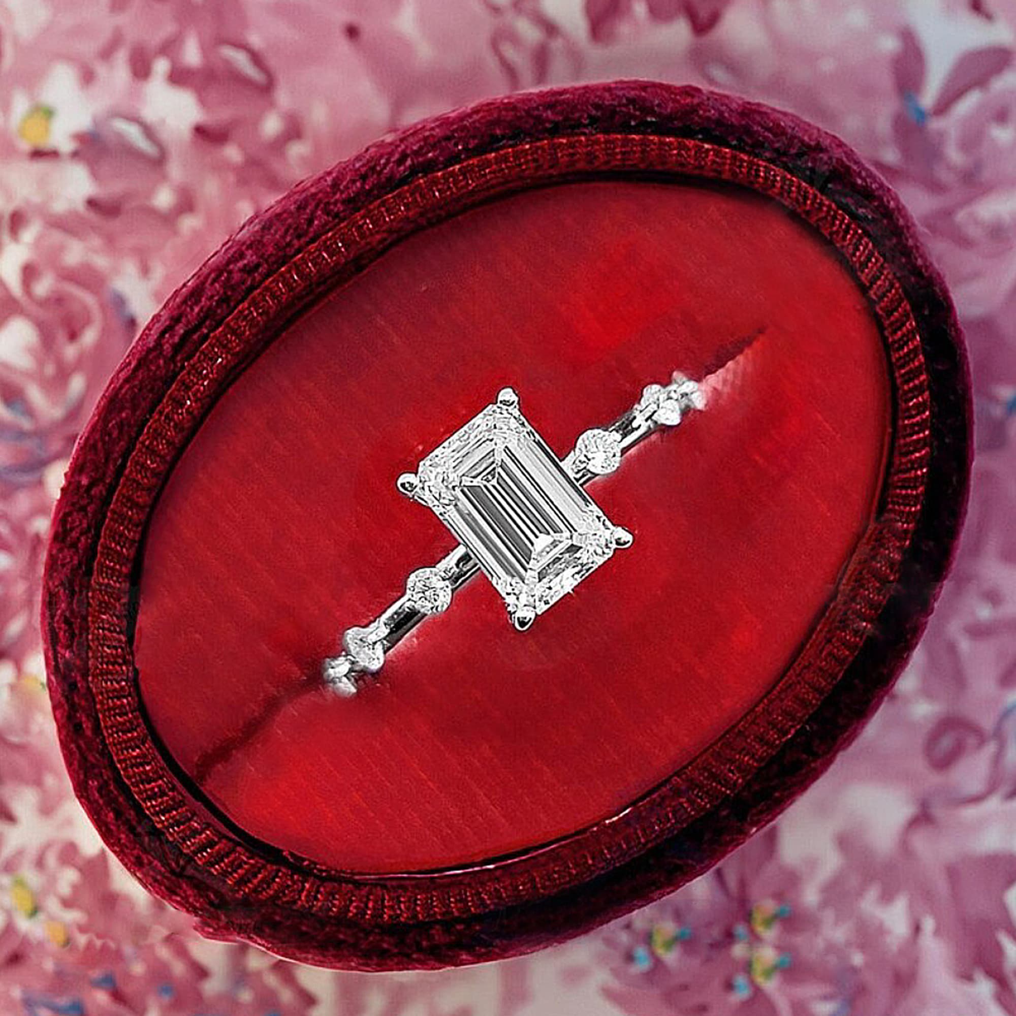 1.60 cts Lab Grown Emerald Diamond 18k White Gold Wedding Ring Size 52