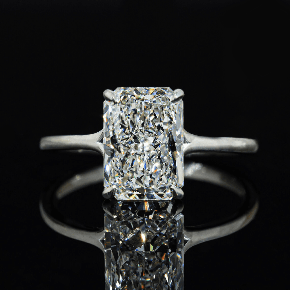 2.50 cts Radiant Lab Grown Diamond 18k White Gold Ring Size 52