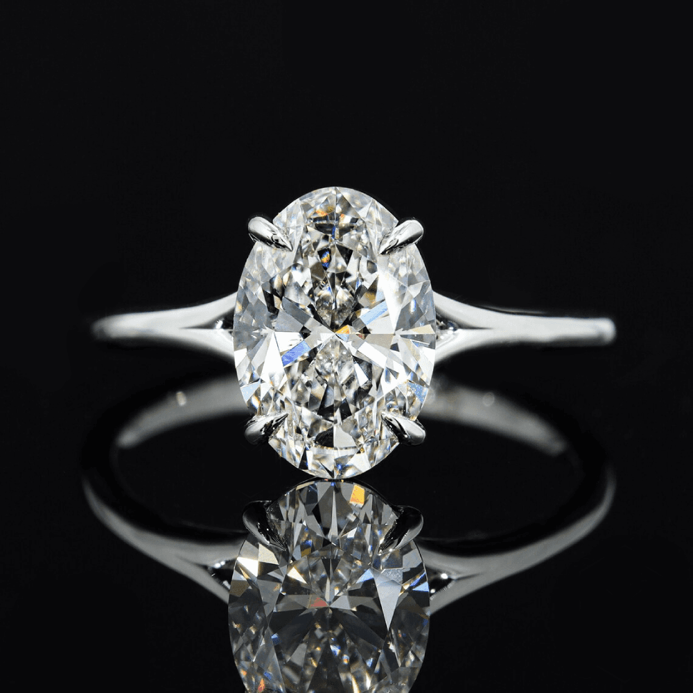 2.00 cts Oval Lab Grown Diamond 18k White Gold Engagement Ring Size 52