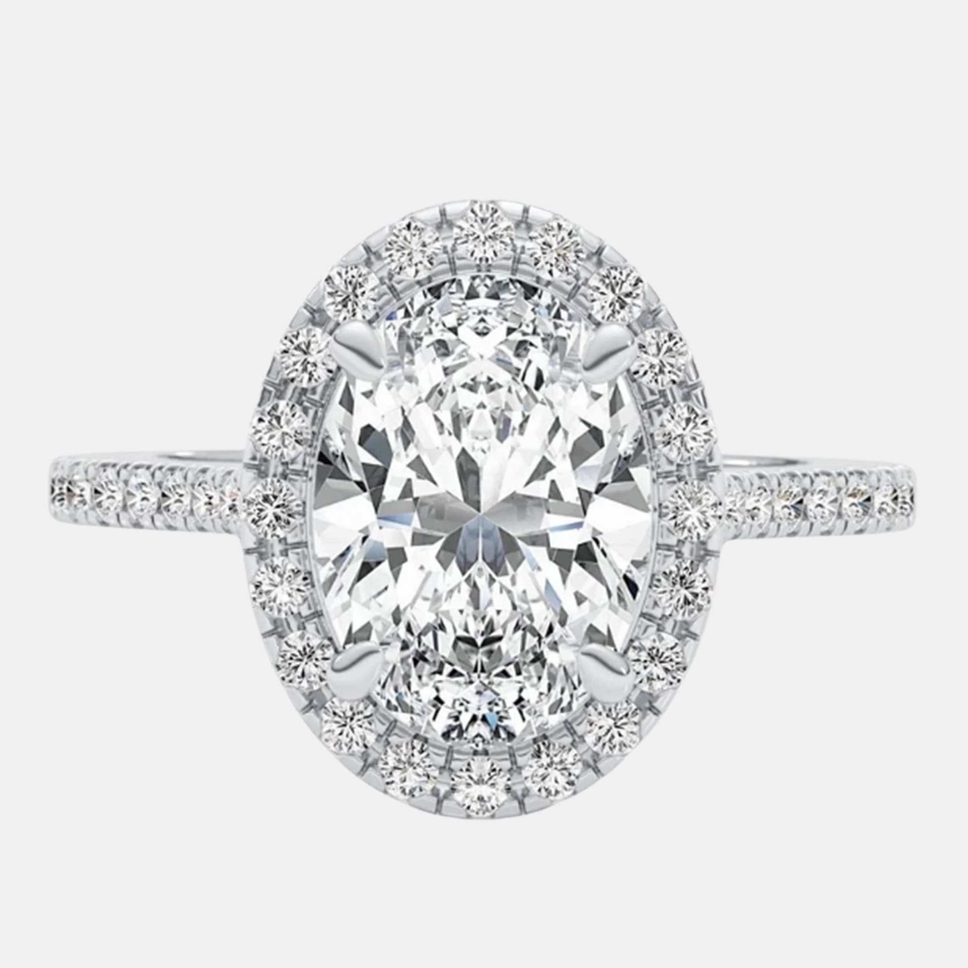 3.3 cts Oval Lab Grown Diamond 18k White Gold Wedding Ring Size 52