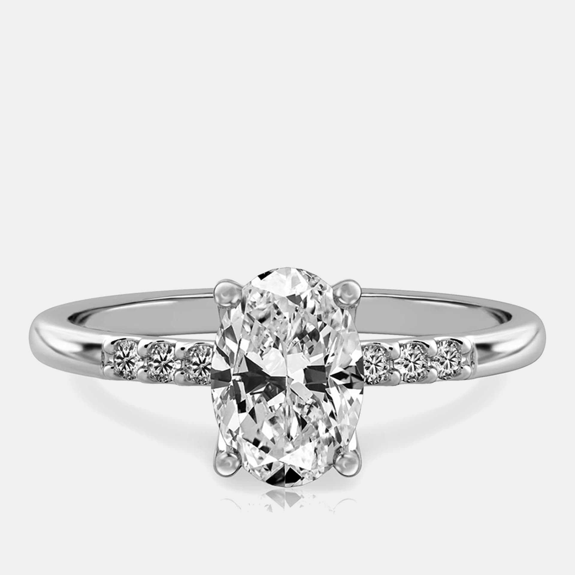 1.1 cts Oval Cut Lab Grown Diamond 18k White Gold Ring Size 8