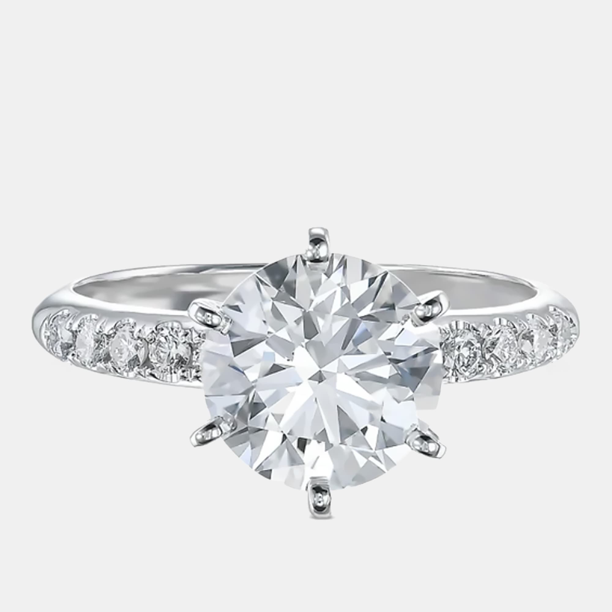 2.8 cts Round Lab Grown Diamond 18k White Gold Engagement Ring Size 52