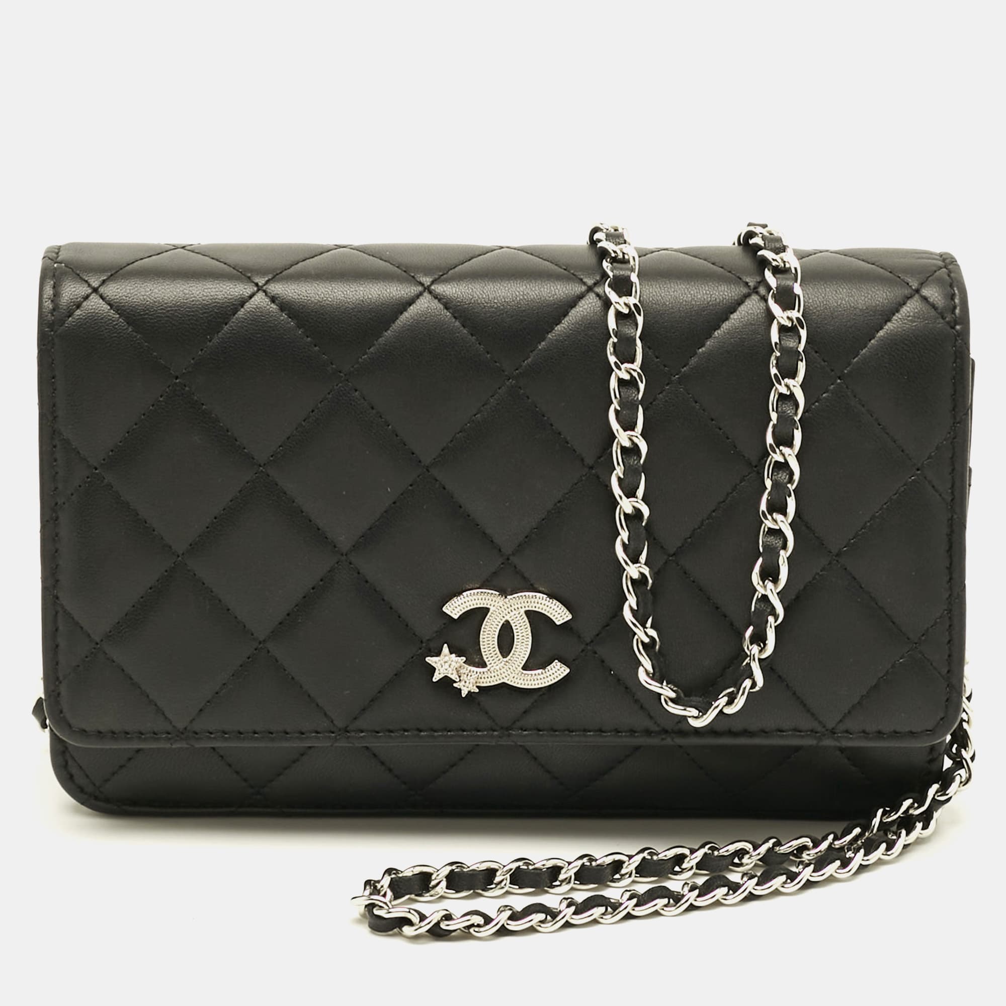 Chanel CC Crystal Star Black Quilted Leather Wallet On Chain