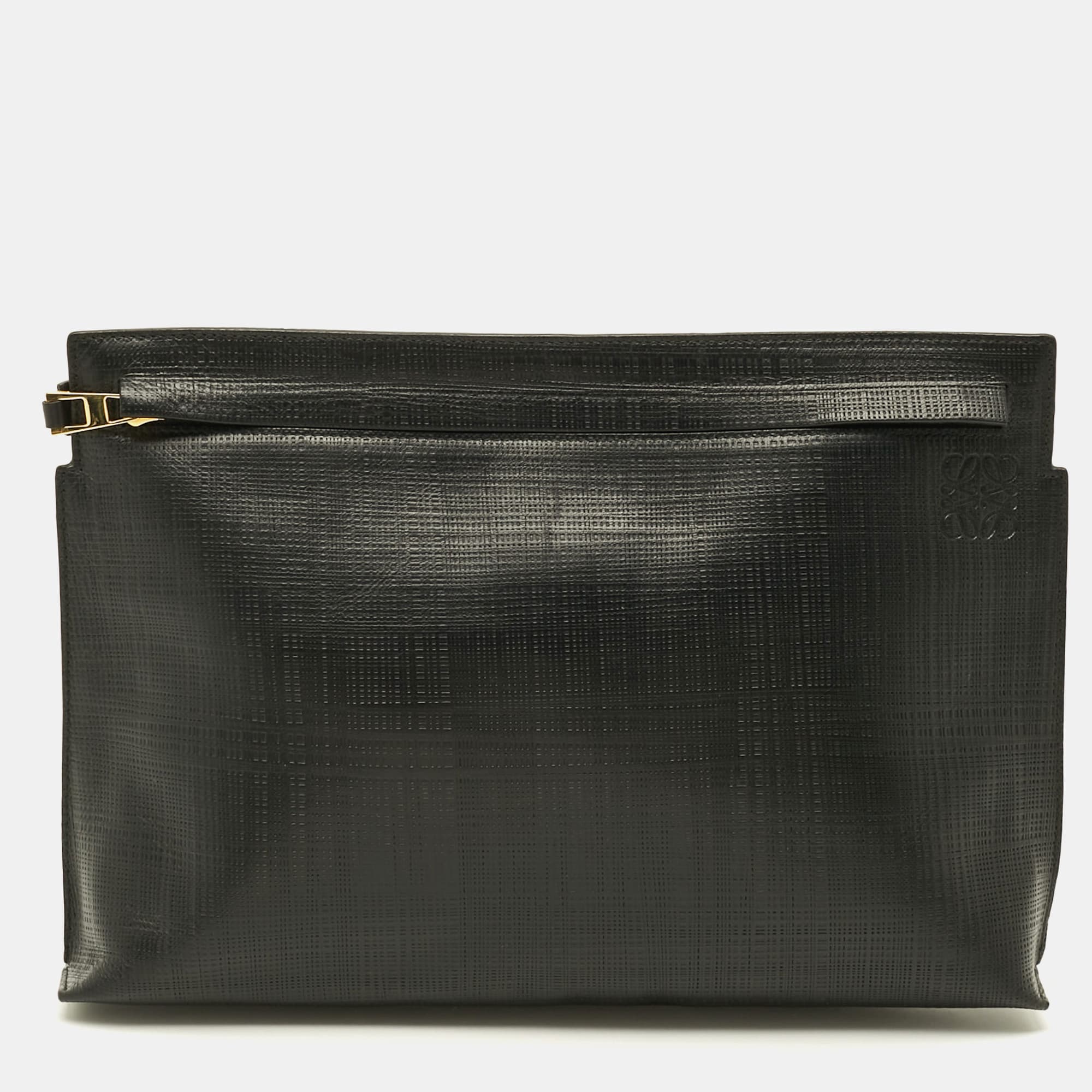Loewe T Black Textured Leather Pouch