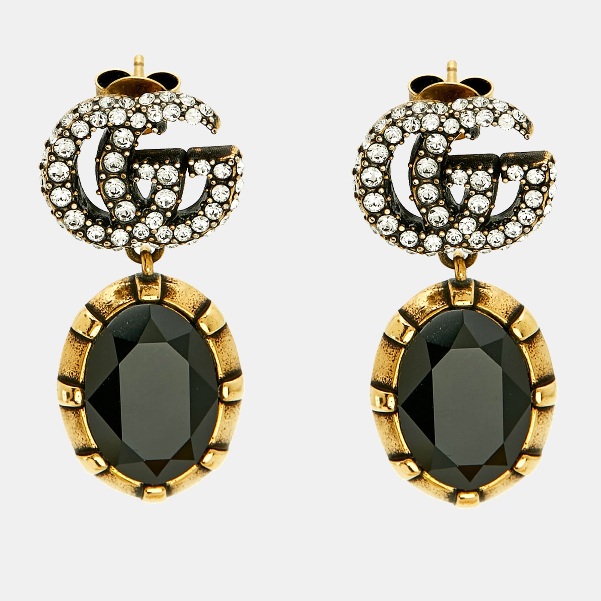 Gucci GG Marmont Crystals Gold Tone Earrings