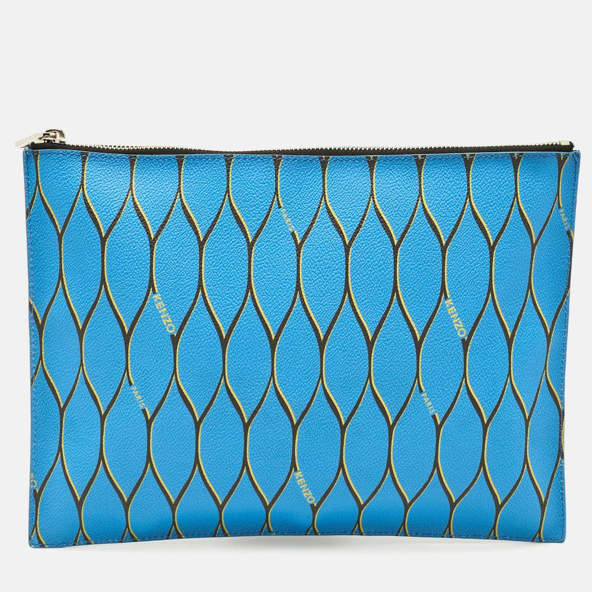Kenzo Blue Pattern Print Coated Canvas Flat Zip Pouch