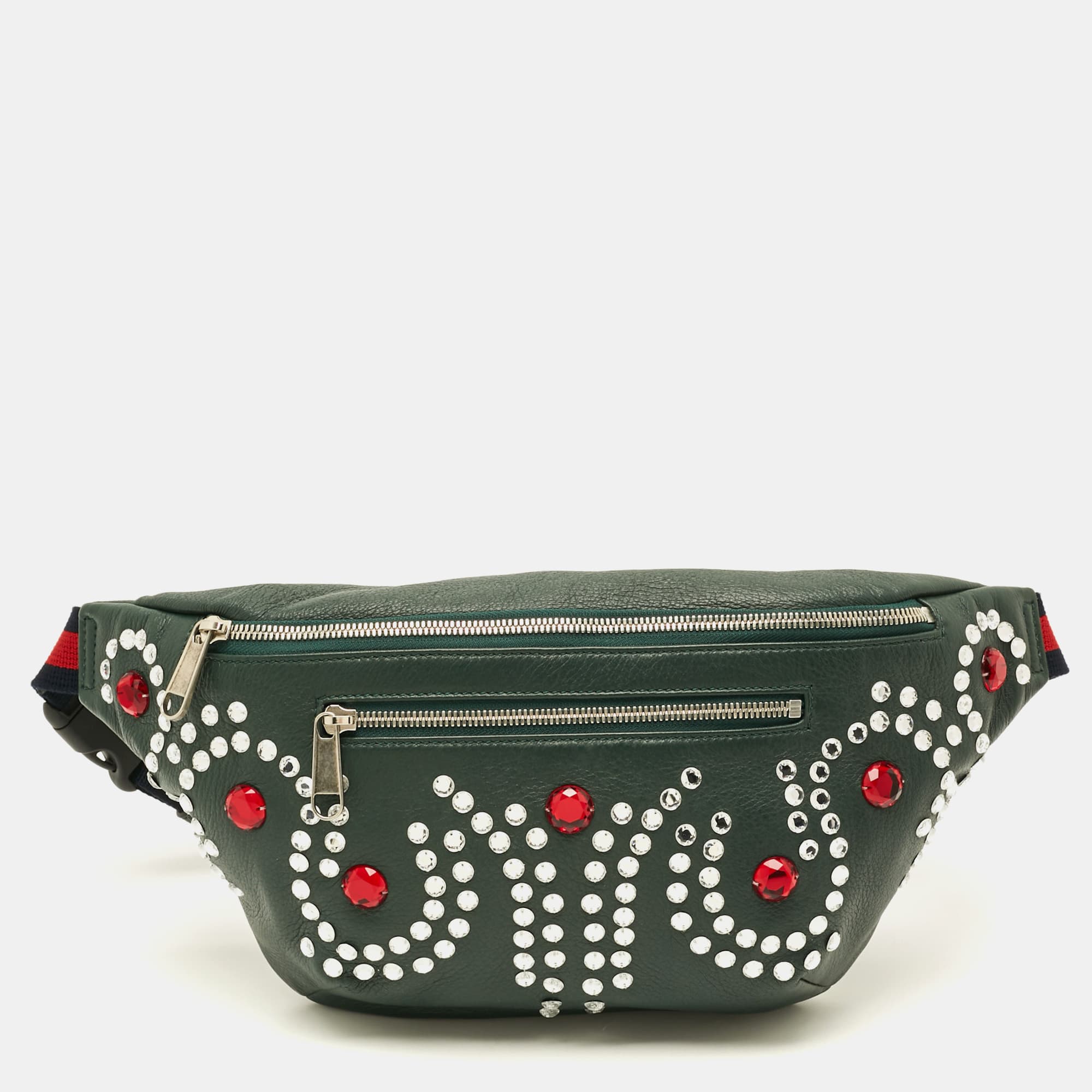 Gucci Bijou Stone Dark Green Leather Belt Bag
