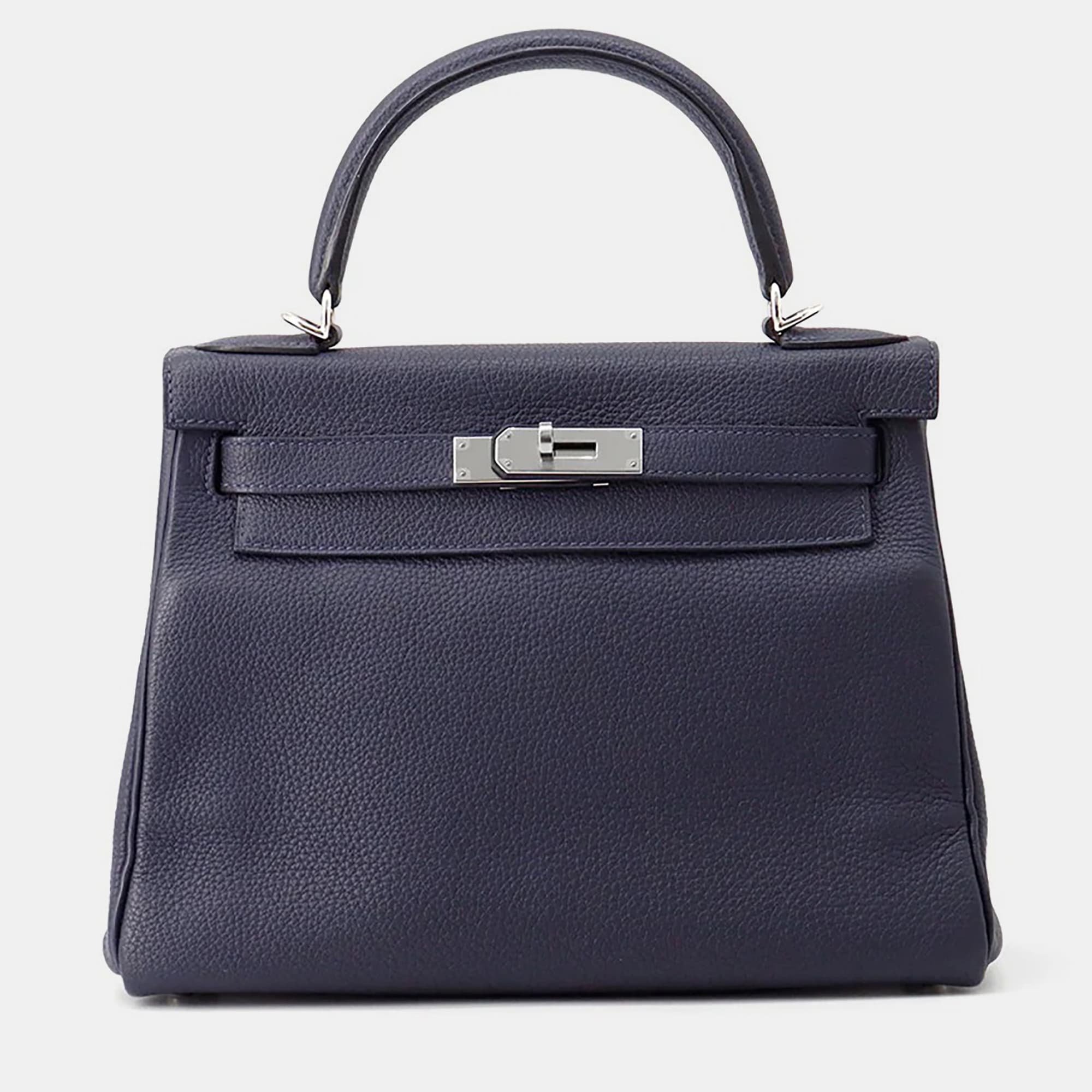 Hermes Kelly Retourne Blue Nuit Togo Leather Size 28