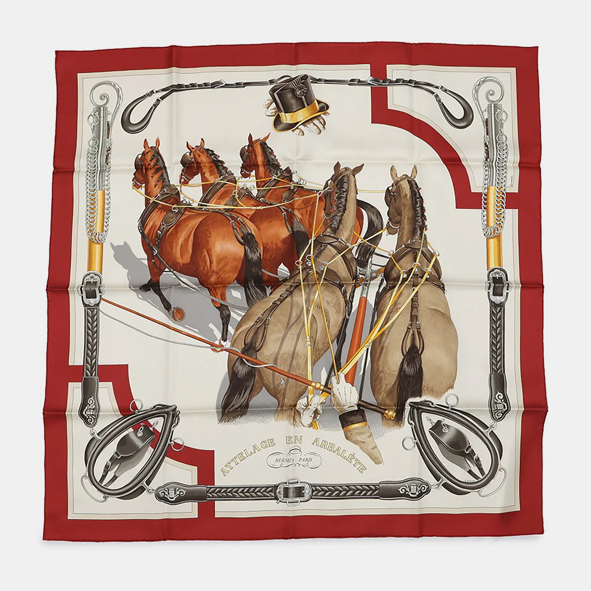 Hermes Scarf Carre Bow-Shaped Connection Attelage En Arbalete Size 90 Rouge Cui/Greige/Halzanhe001554S-04 Silk