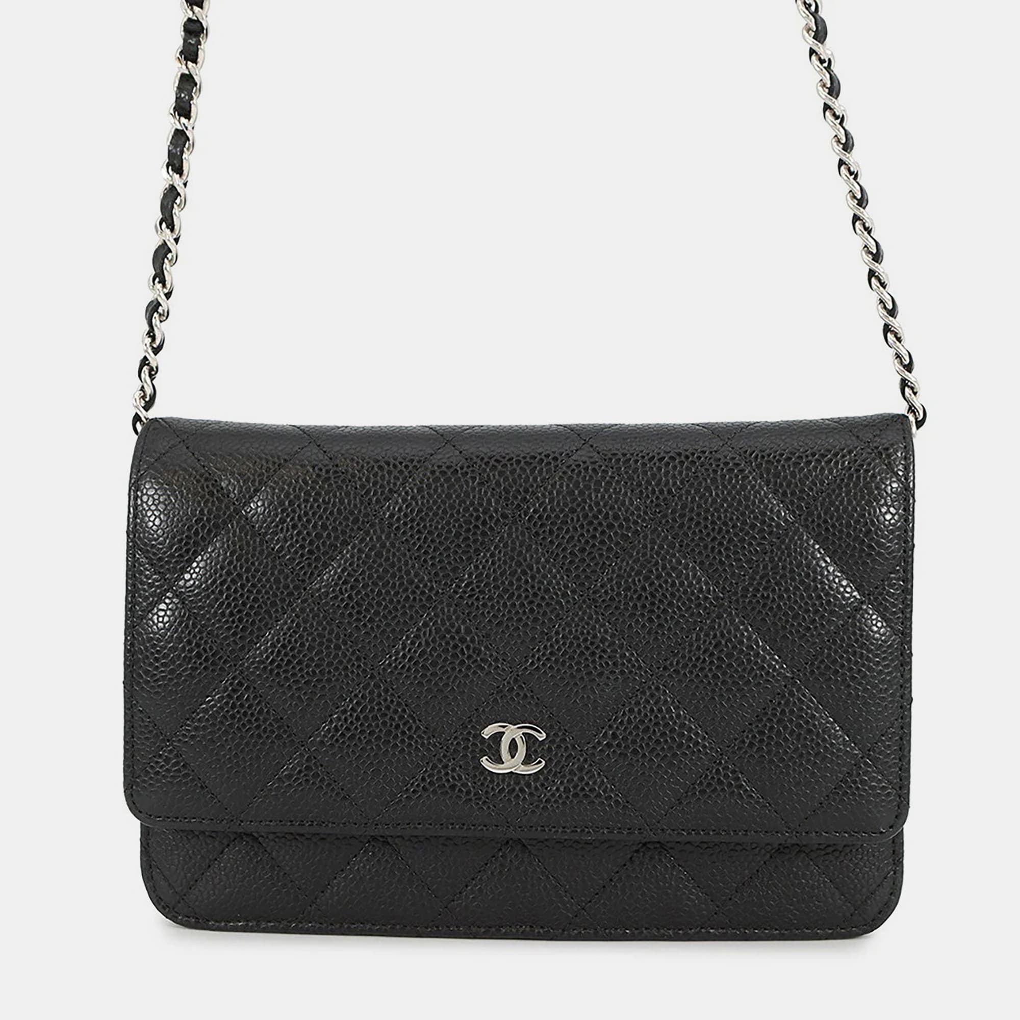 Chanel Matelasse Chain Wallet Black Caviar Leather