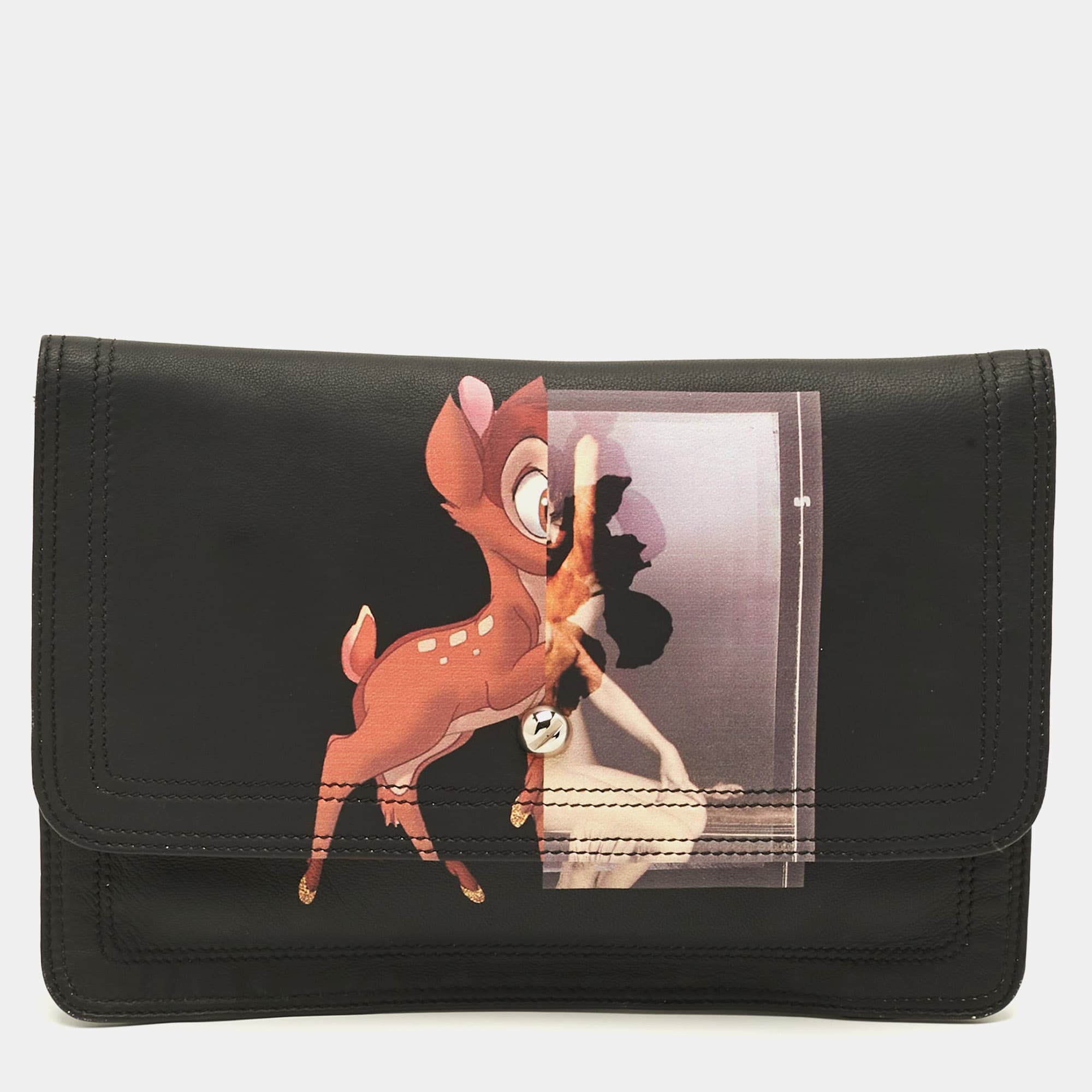 Givenchy Bambi Print Black Leather Clutch