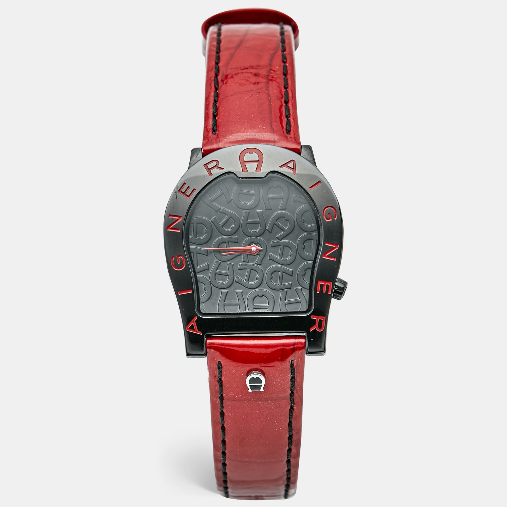 Aigner Verona Nuovo A22100 Black Dial PVD Coated Stainless Steel Patent Leather Women's Wristwatch 33 mm