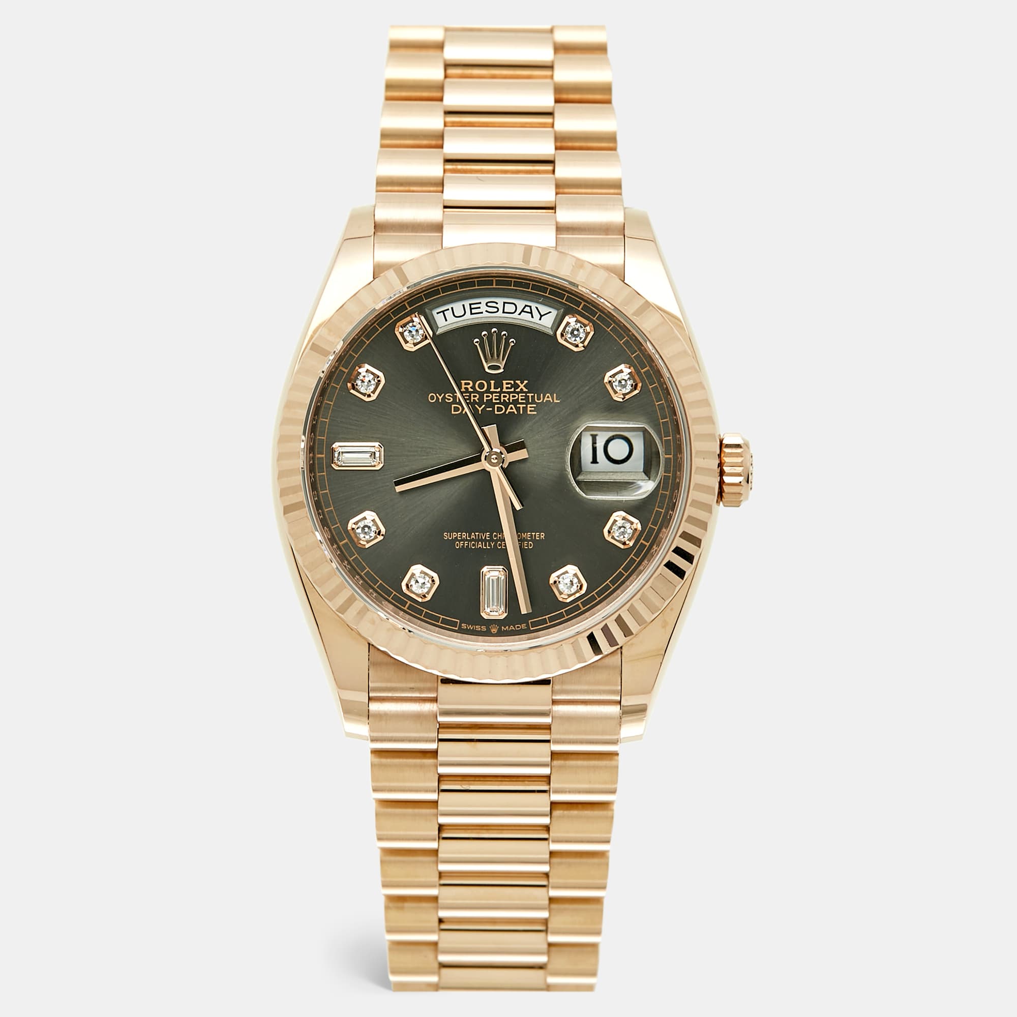 Rolex Day - Date President M128235-0050 Slate Dial 18K Everose Gold Diamond Men's Wristwatch 36 mm