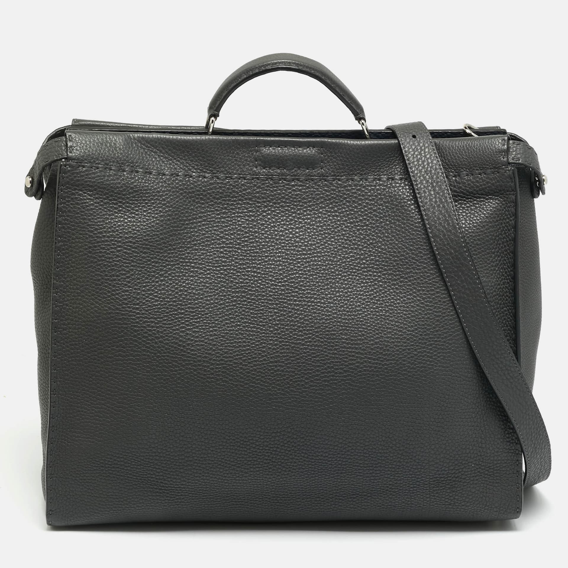 Fendi Peekaboo Large Dark Grey Selleria Leather Top Handle Bag