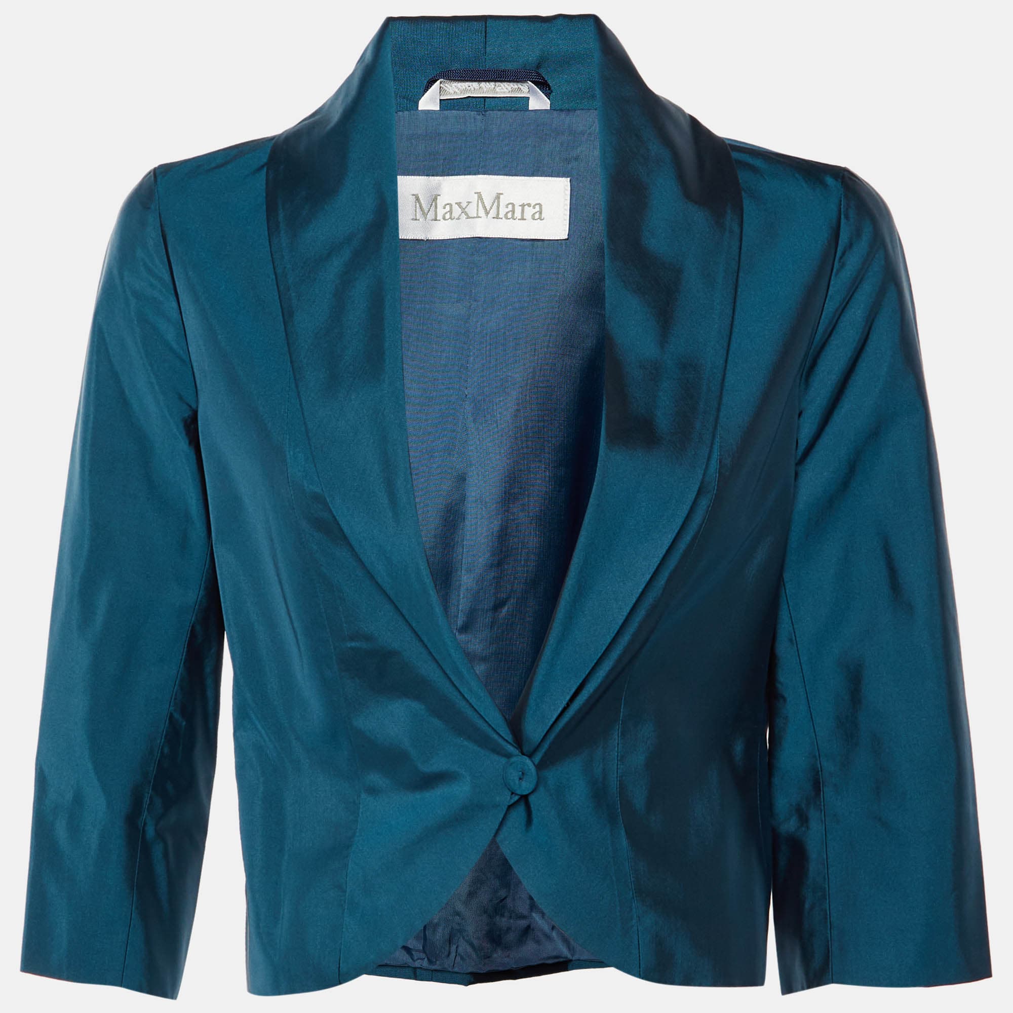 Max Mara Teal Blue Satin Button Front Blazer M