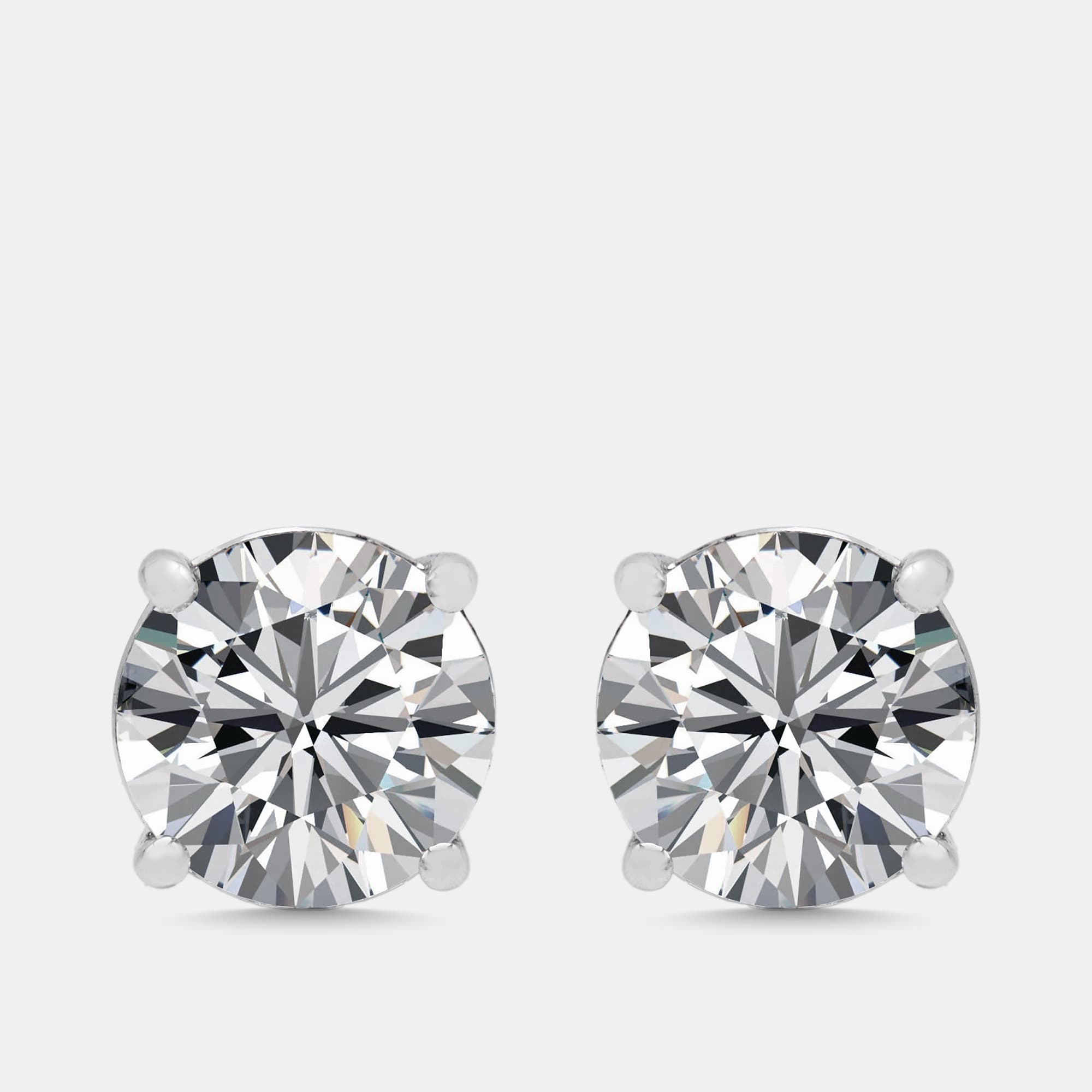 6 cts Round Lab Grown Diamonds 18k White Gold Stud Earrings