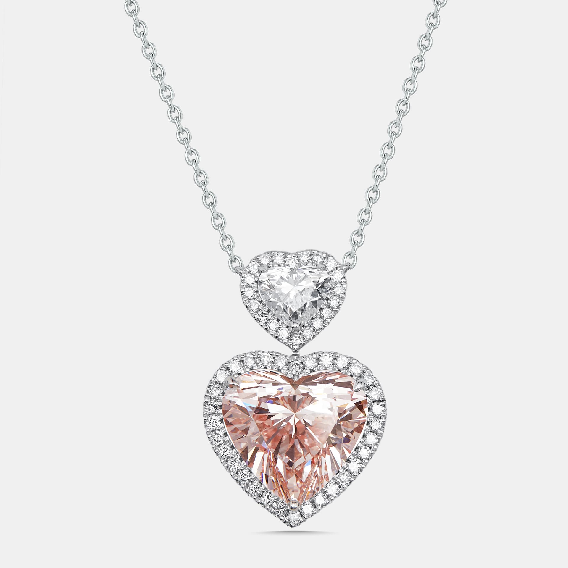 9 cts Heart, Round Lab Grown Diamonds 18k White Gold Necklace