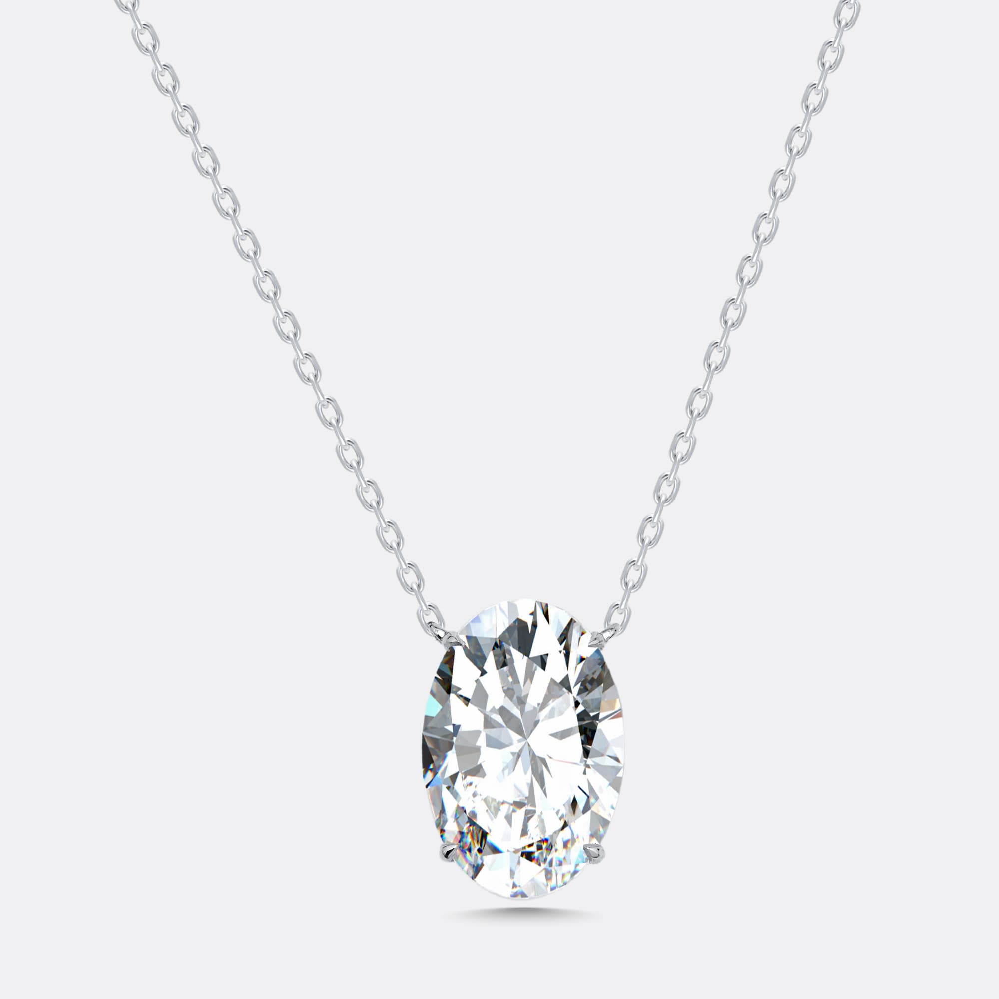 10 cts Oval Lab Grown Diamonds 18k White Gold Necklace