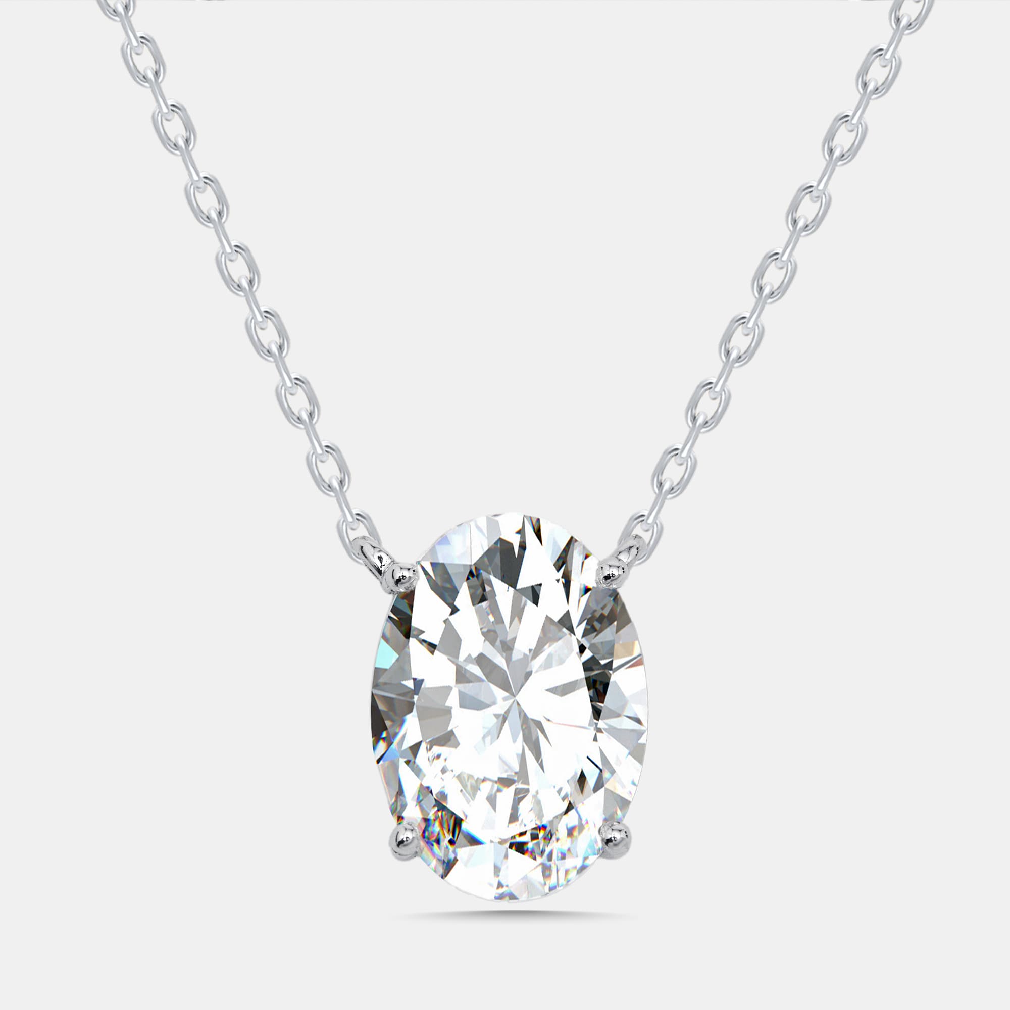 3 cts Oval Lab Grown Diamonds 18k White Gold Necklace