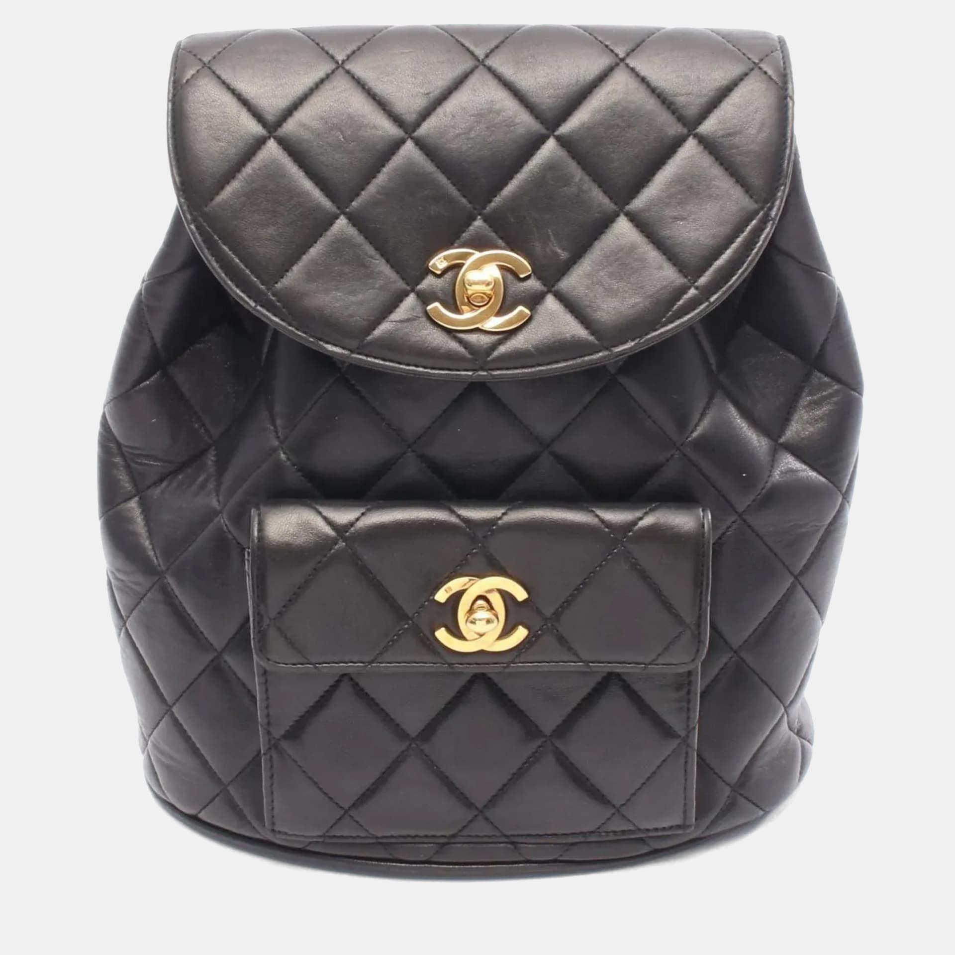 Chanel Matelasse Black Lambskin Leather Backpack Bag