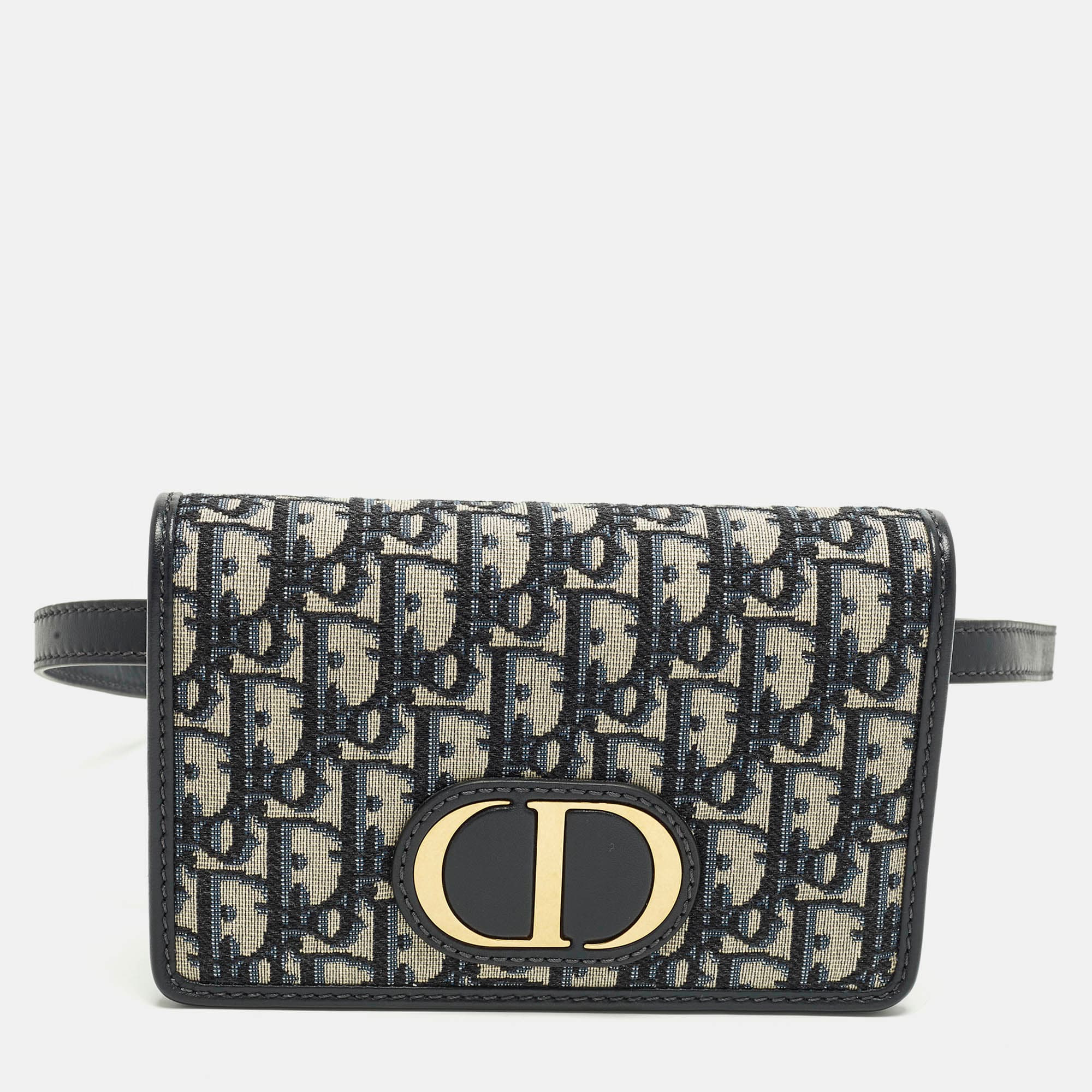 Dior 30 Montaigne Navy Blue Oblique Canvas and Leather Convertible Belt Bag