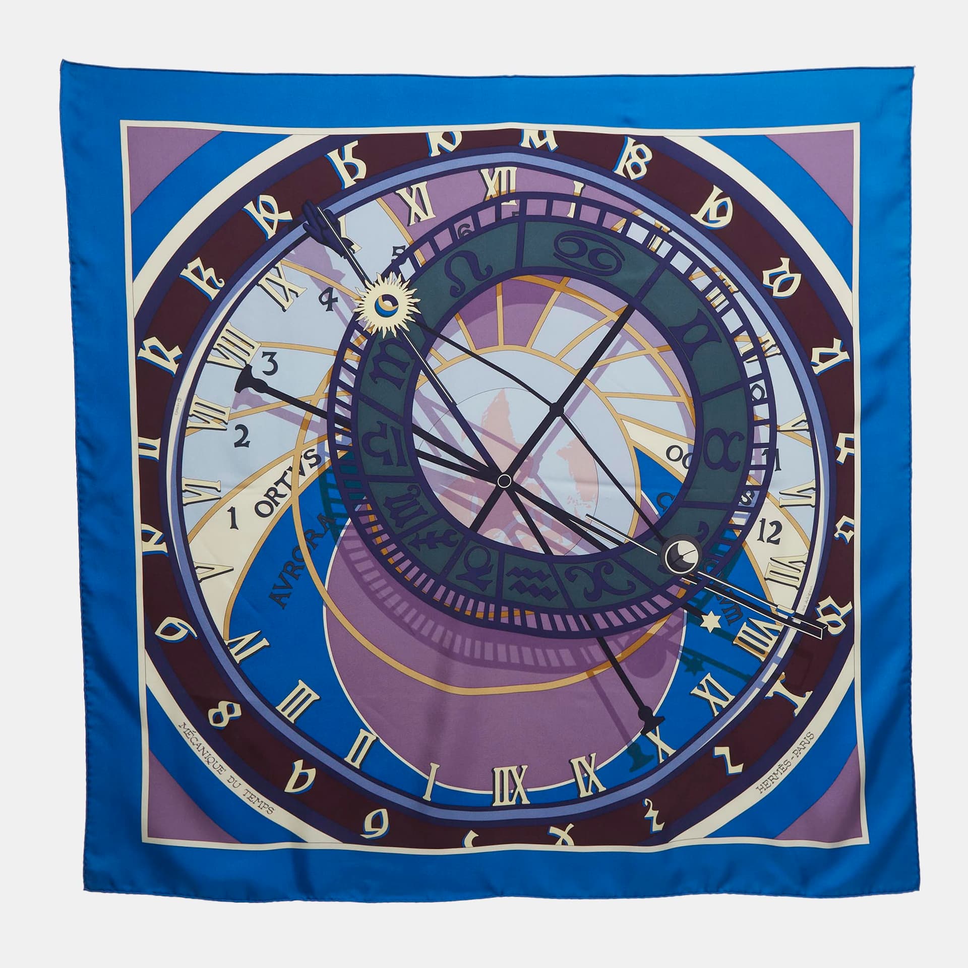 Herm&egrave;s Blue Mecanique du Temps Silk Scarf