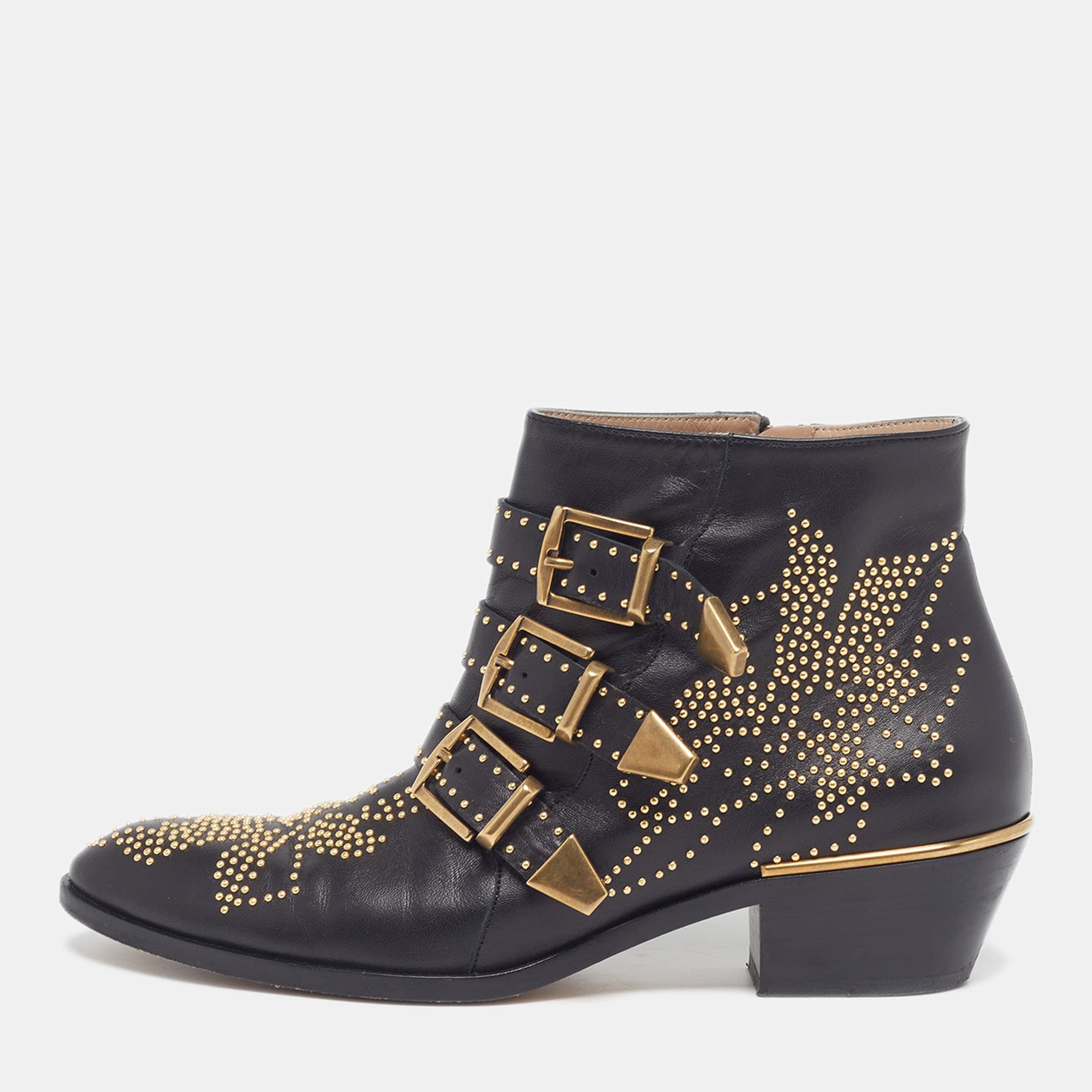 Chloe Susanna Size 38.5 Black Leather Ankle Length Boots