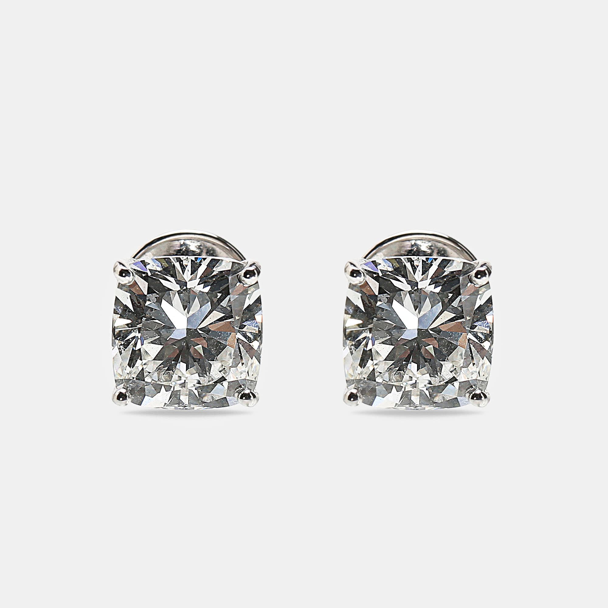 6.00 cts Cushion Brilliant Cut 18k White Gold Lab Grown Diamonds Solitaire Stud Earrings