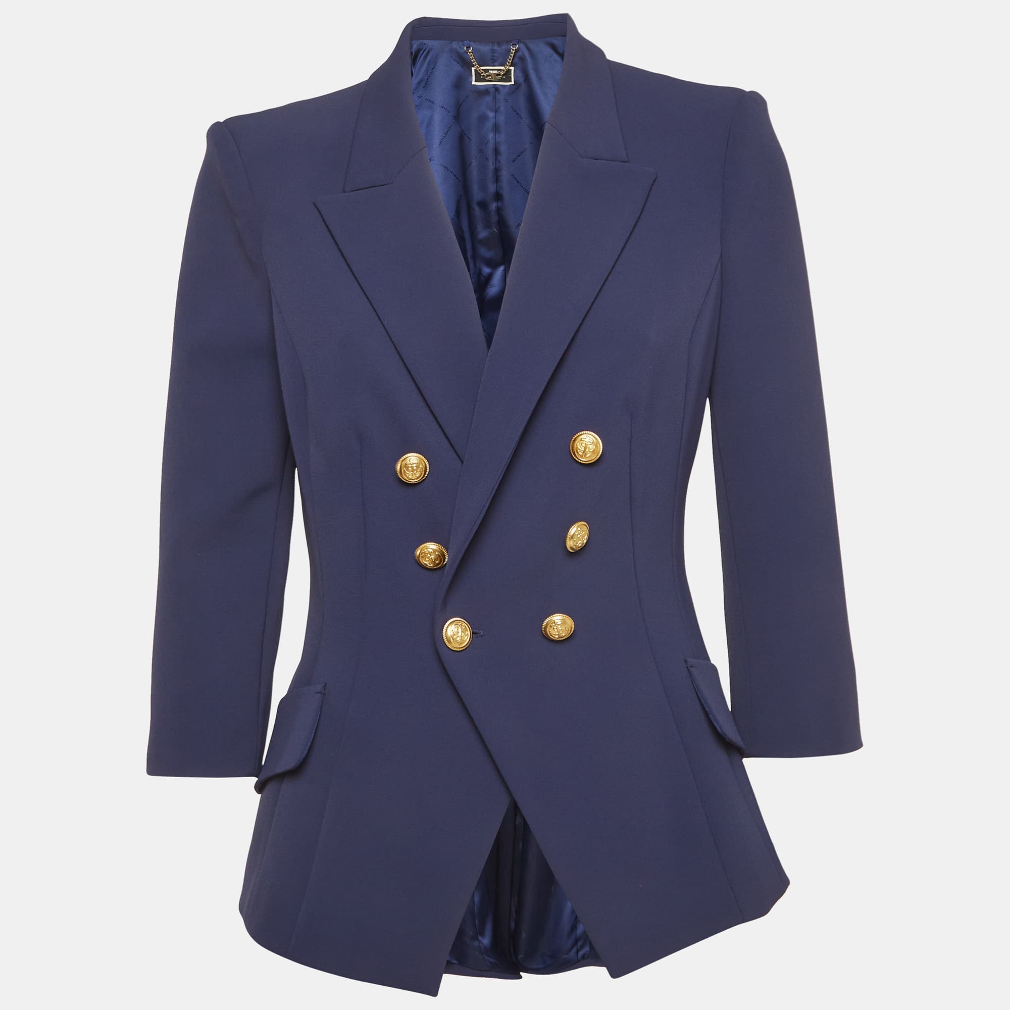 Elisabetta Franchi Blue Crepe Double Breasted Jacket L