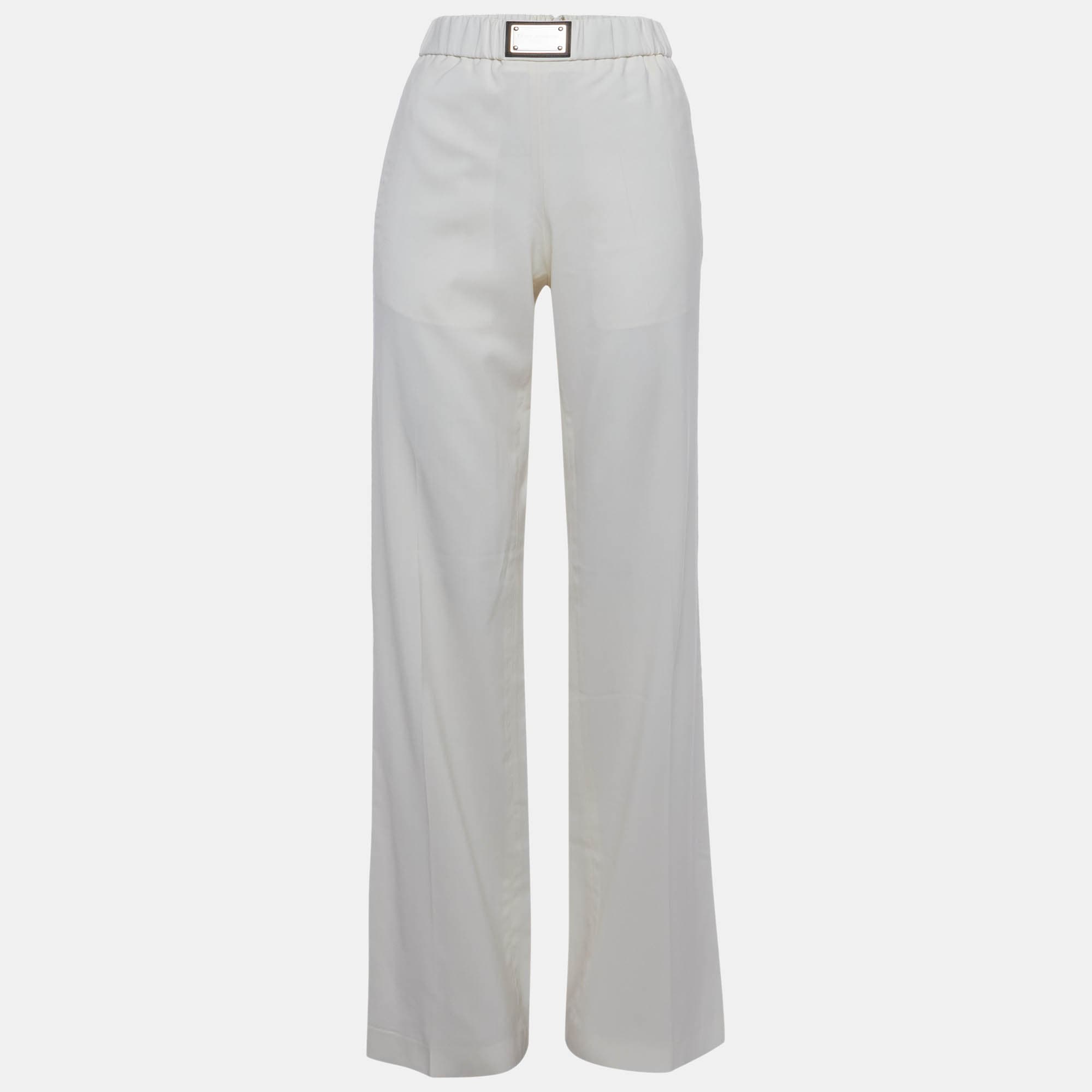 Dolce & Gabbana Cream Crepe Straight Leg Trousers S