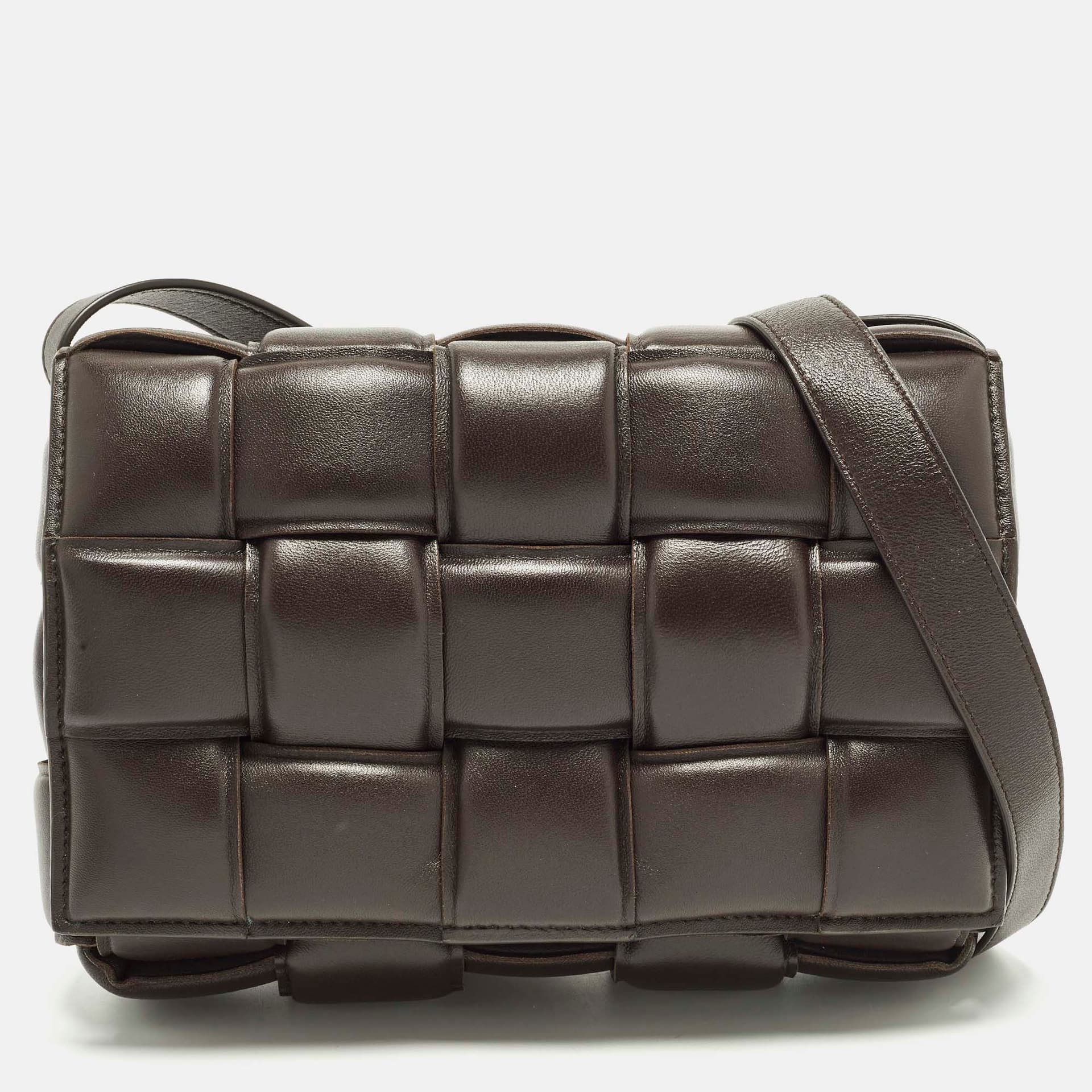 Bottega Veneta Cassette Brown Padded Intreccio Leather Shoulder Bag