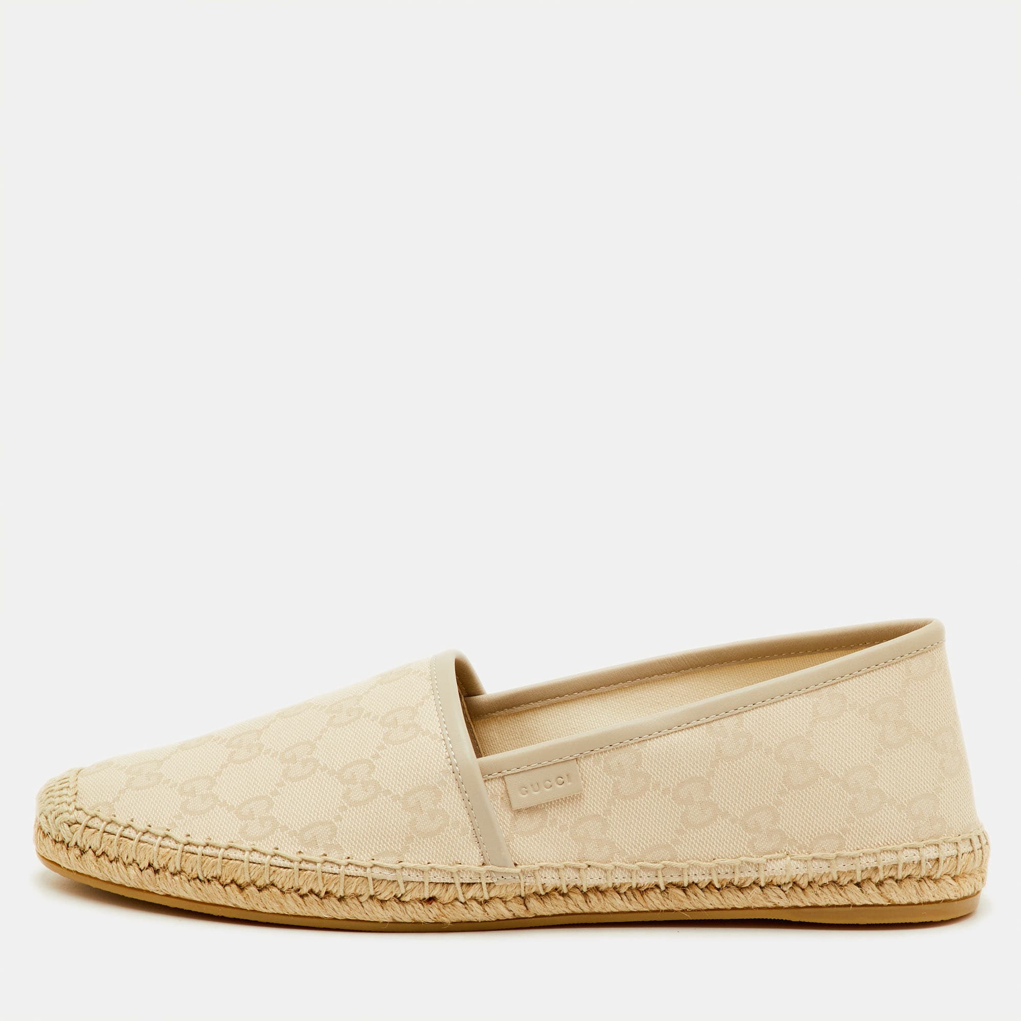 Gucci Size 41.5 Cream GG Canvas and Leather Espadrille Flats