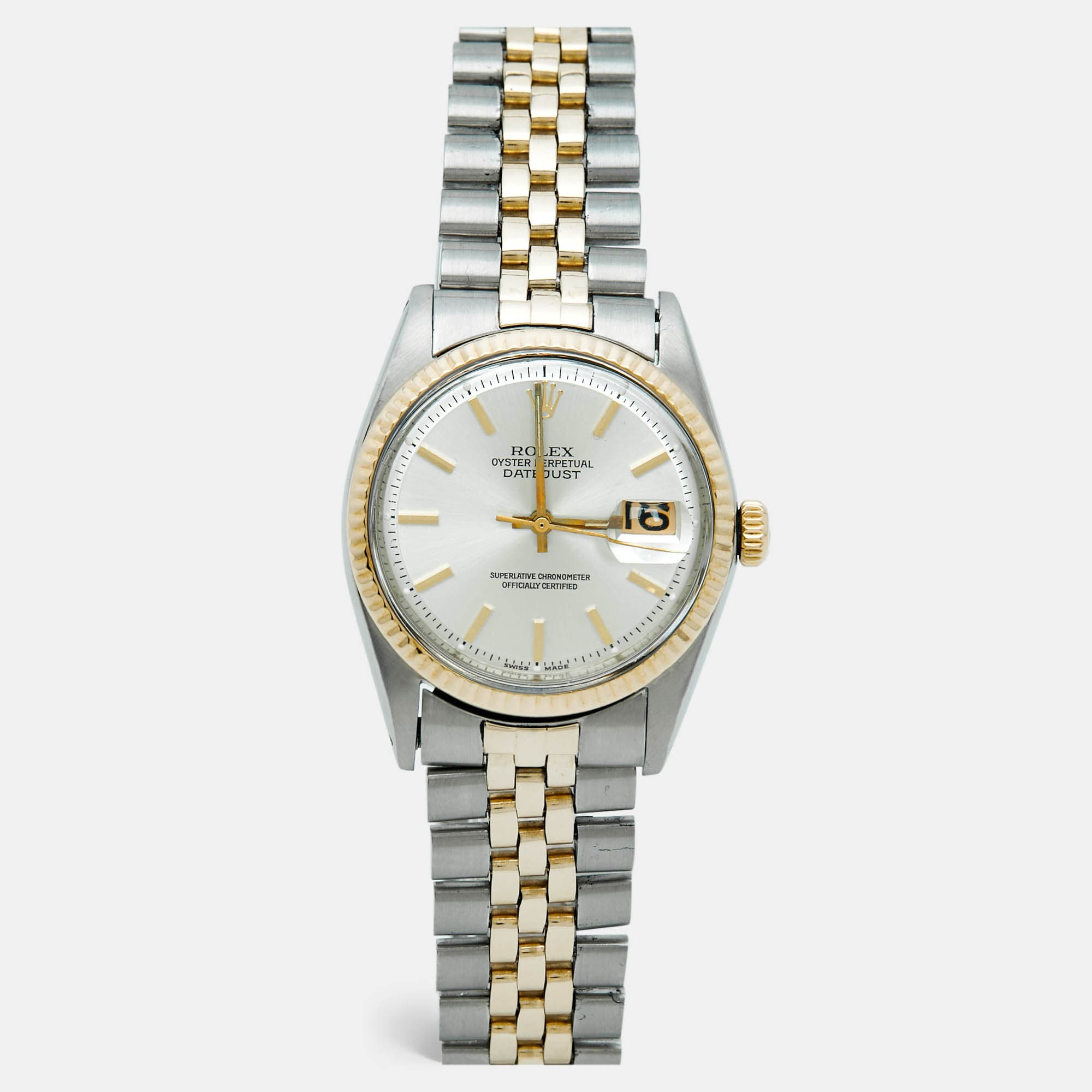 Rolex Datejust 1601 Automatic Silver Dial 14K Yellow Gold Stainless Steel Men's Wristwatch 36 mm