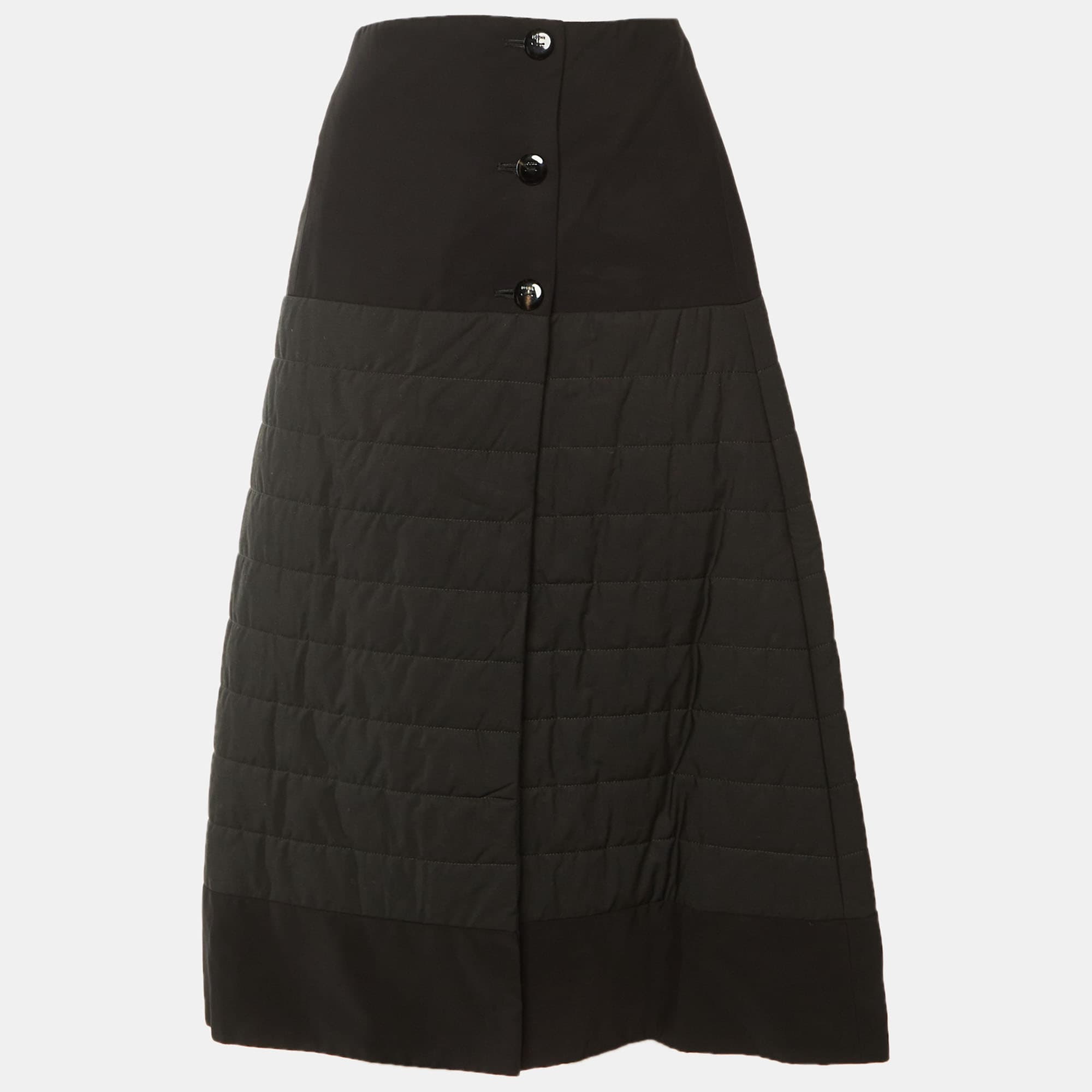 Loewe Black Quilted Cotton & Viscose Button Midi Skirt M