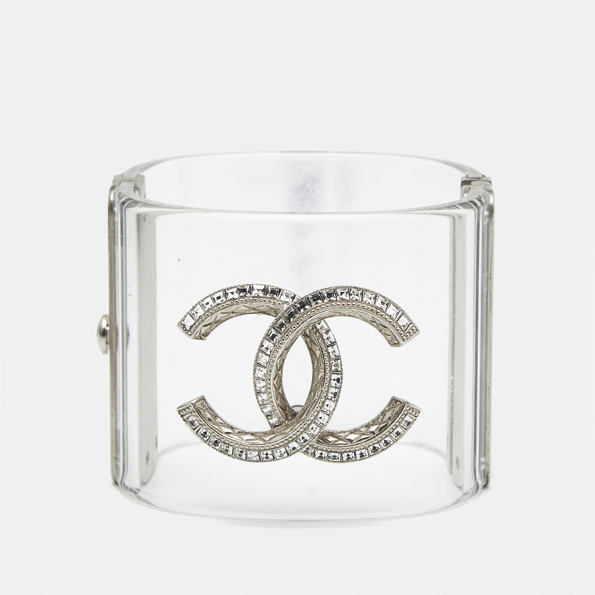 Chanel CC Crystals Resin Silver Tone Bracelet