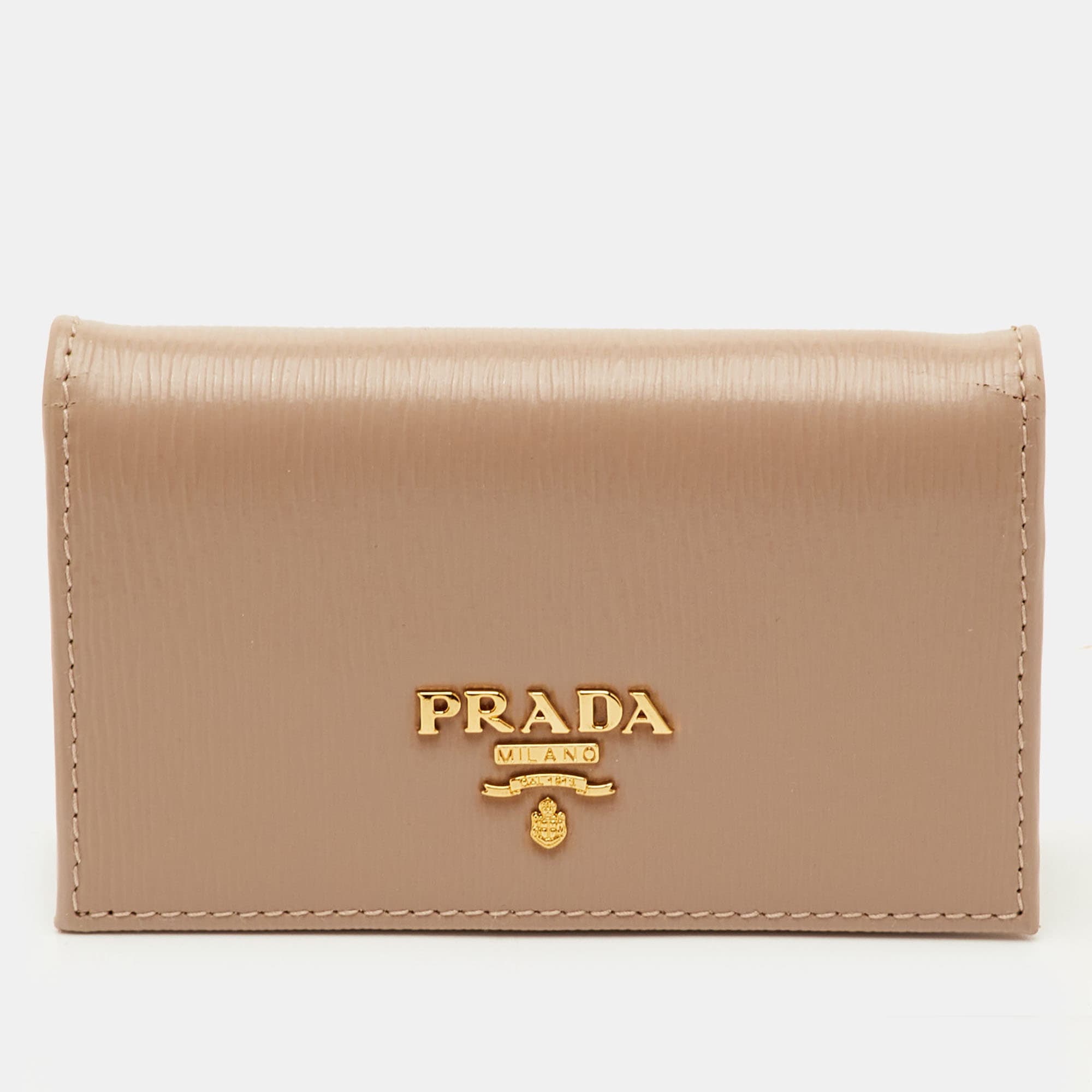Prada Beige Saffiano Metal Leather Card Holder