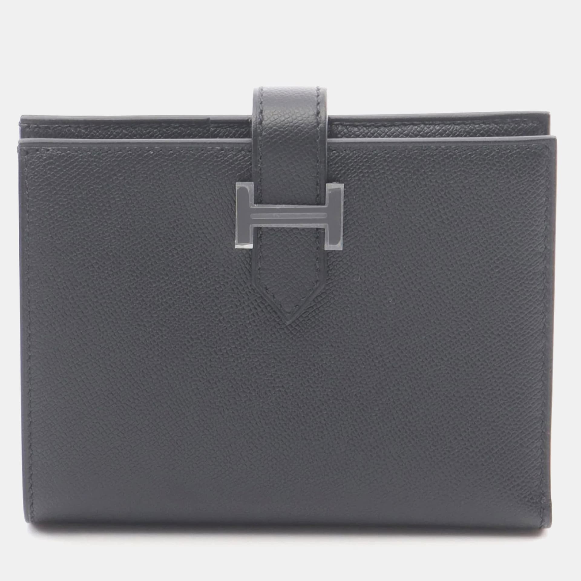 Hermes Bearn Compact Black Epsom Calfskin Leather Wallet