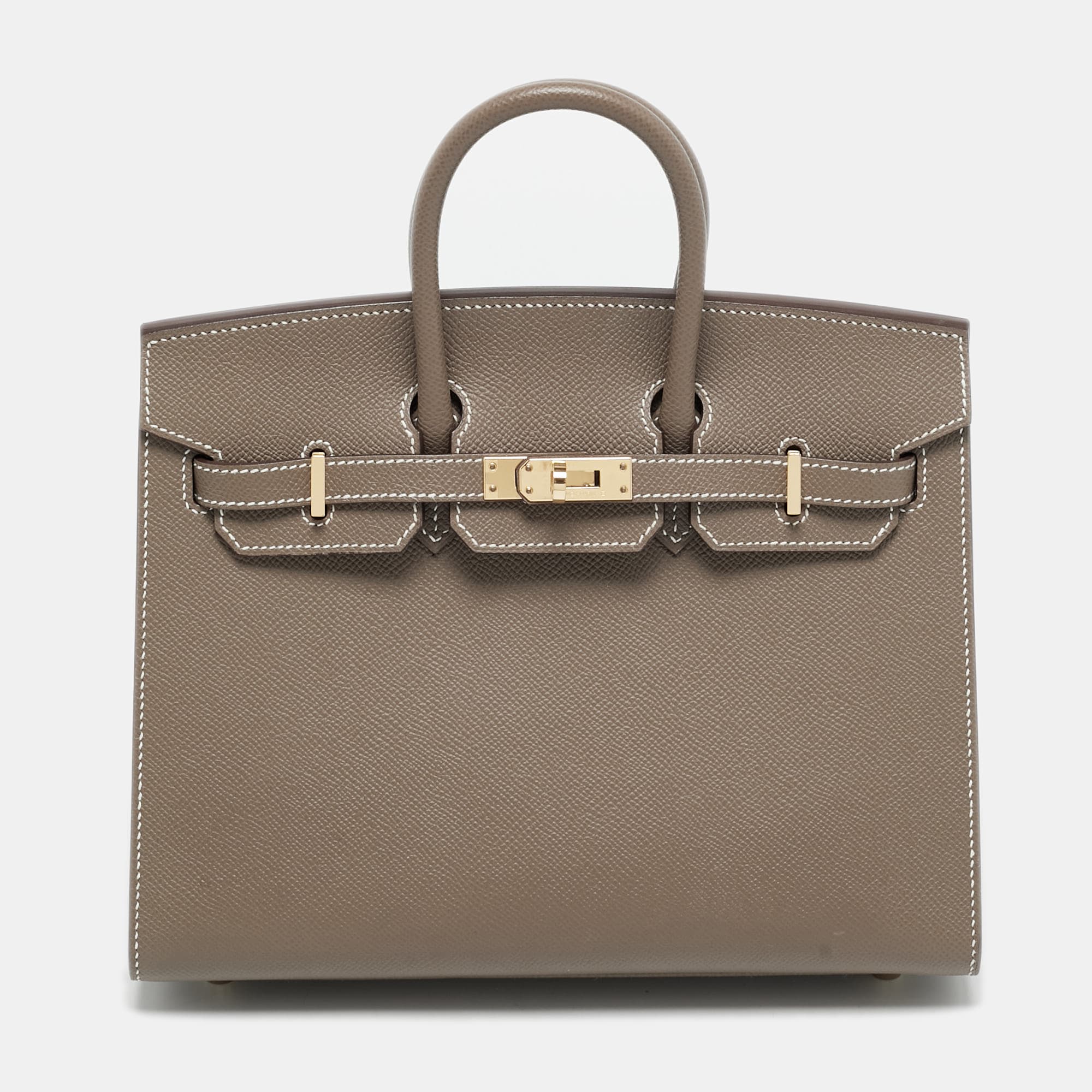 Hermes Birkin Sellier 25 Gold Finish Etoupe Epsom Leather Tote