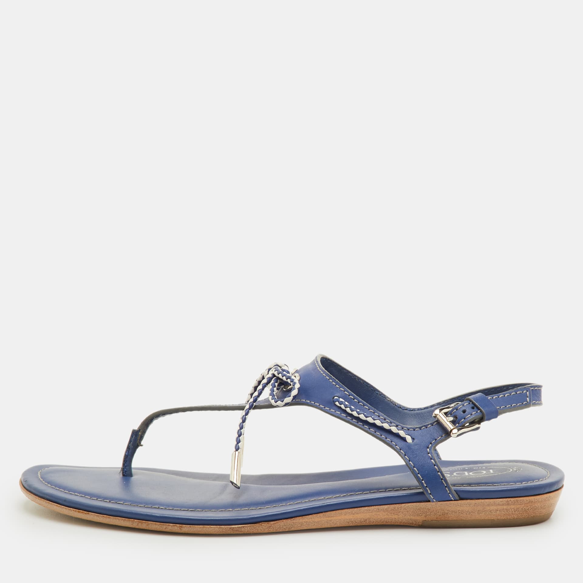 Tod's Size 39.5 Blue Leather Thong Flats